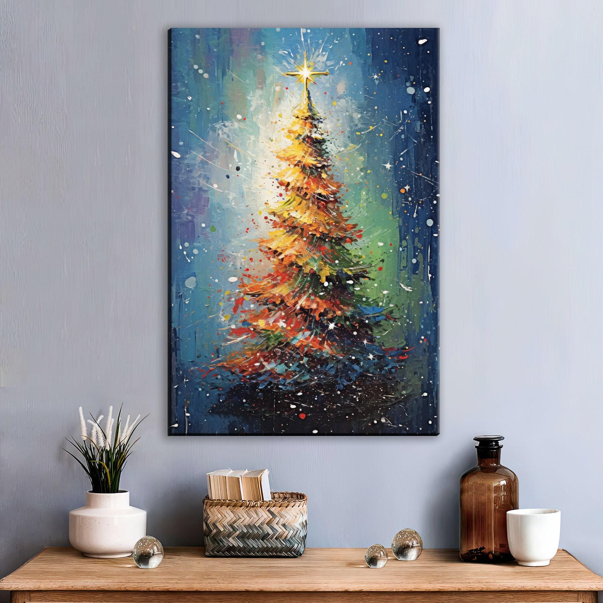 Christmas Canvas Art – Festive Wall Decor | Gallery Wrapped Canvas, Large Red Green Tree Print