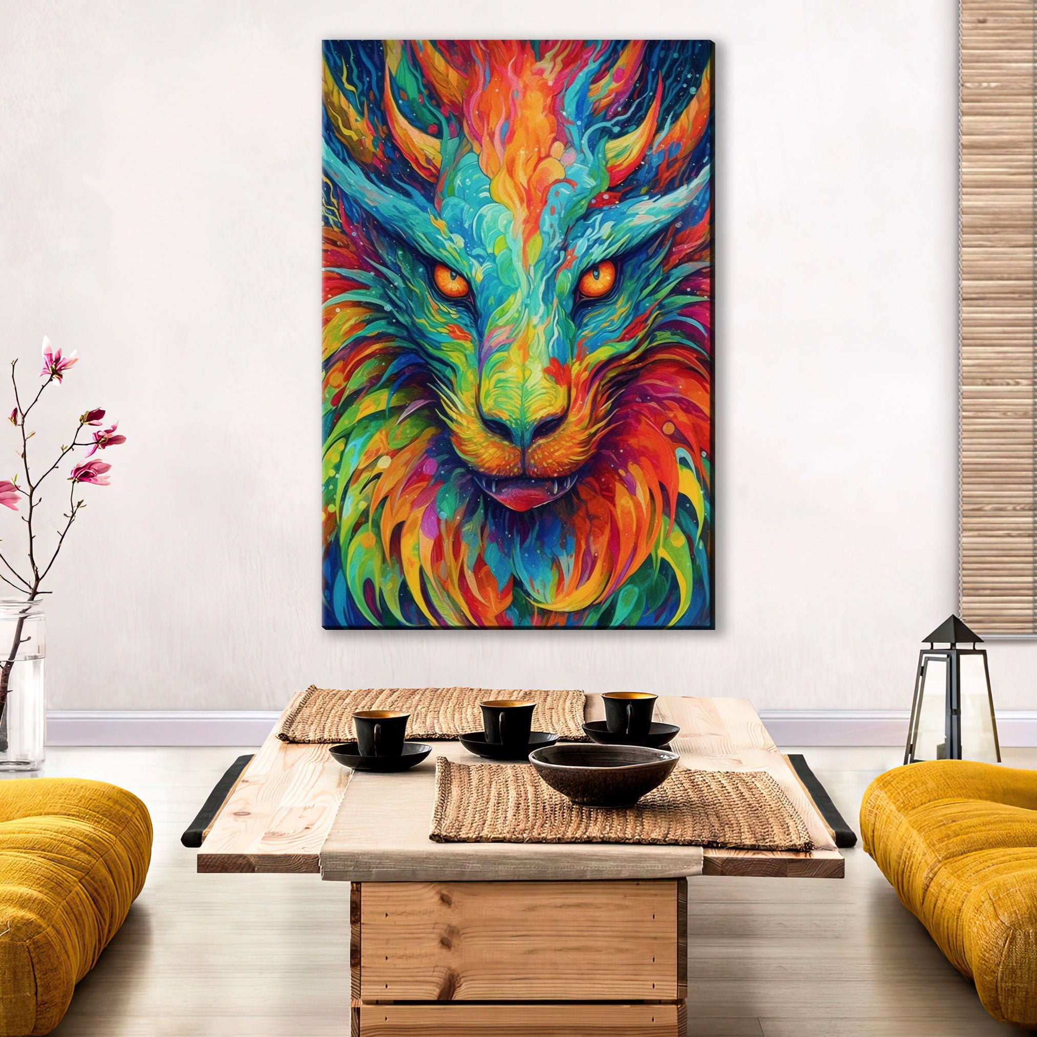 Dragon Canvas Art Featuring Fierce Dragon Head, Enchanted Wings & Ancient Power Artwork