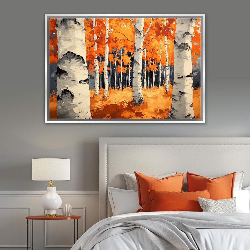 Birch Trees Wall Art – Extra Large Canvas | Framed Fall Colors Painting, Ready to Hang