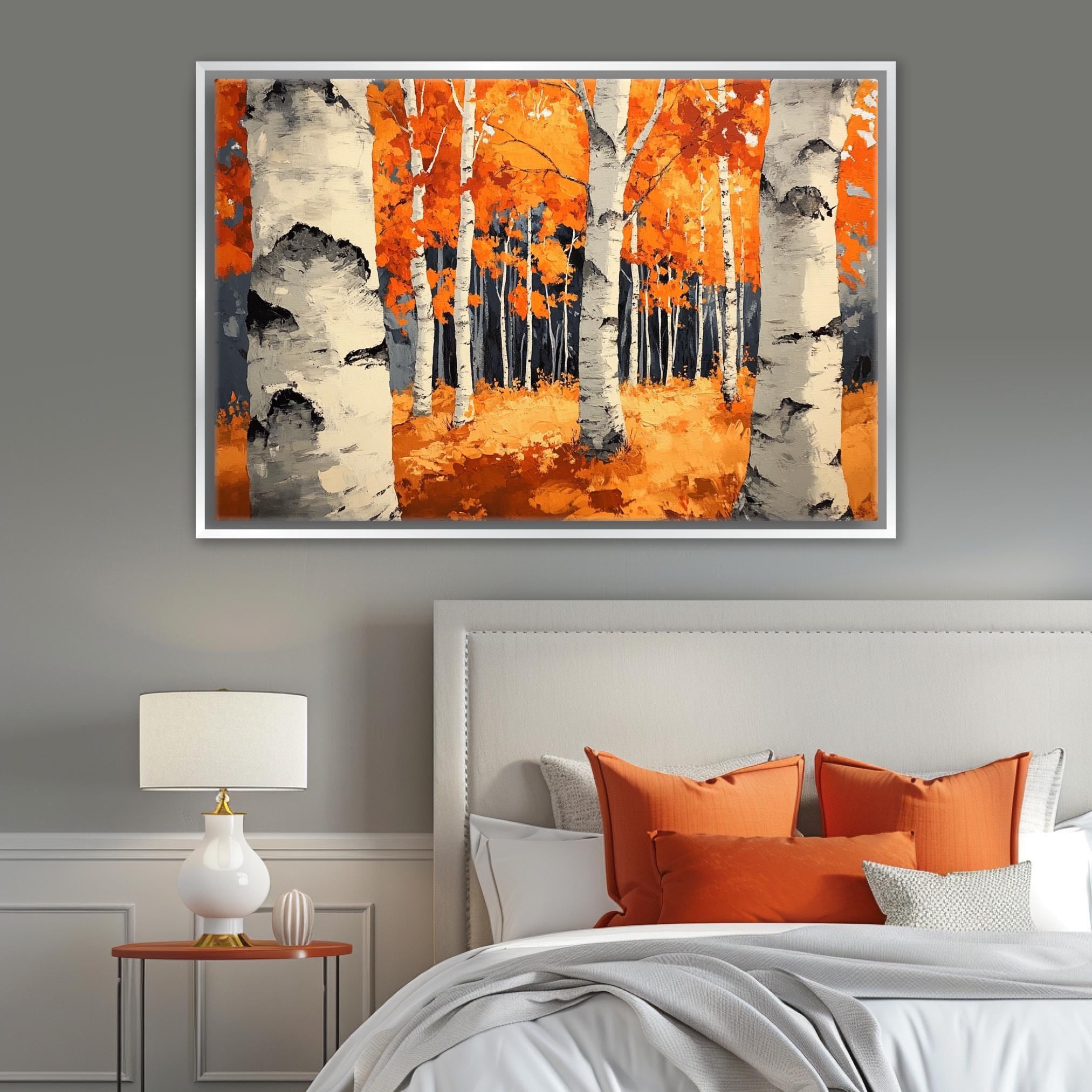 Birch Trees Wall Art – Extra Large Canvas | Framed Fall Colors Painting, Ready to Hang