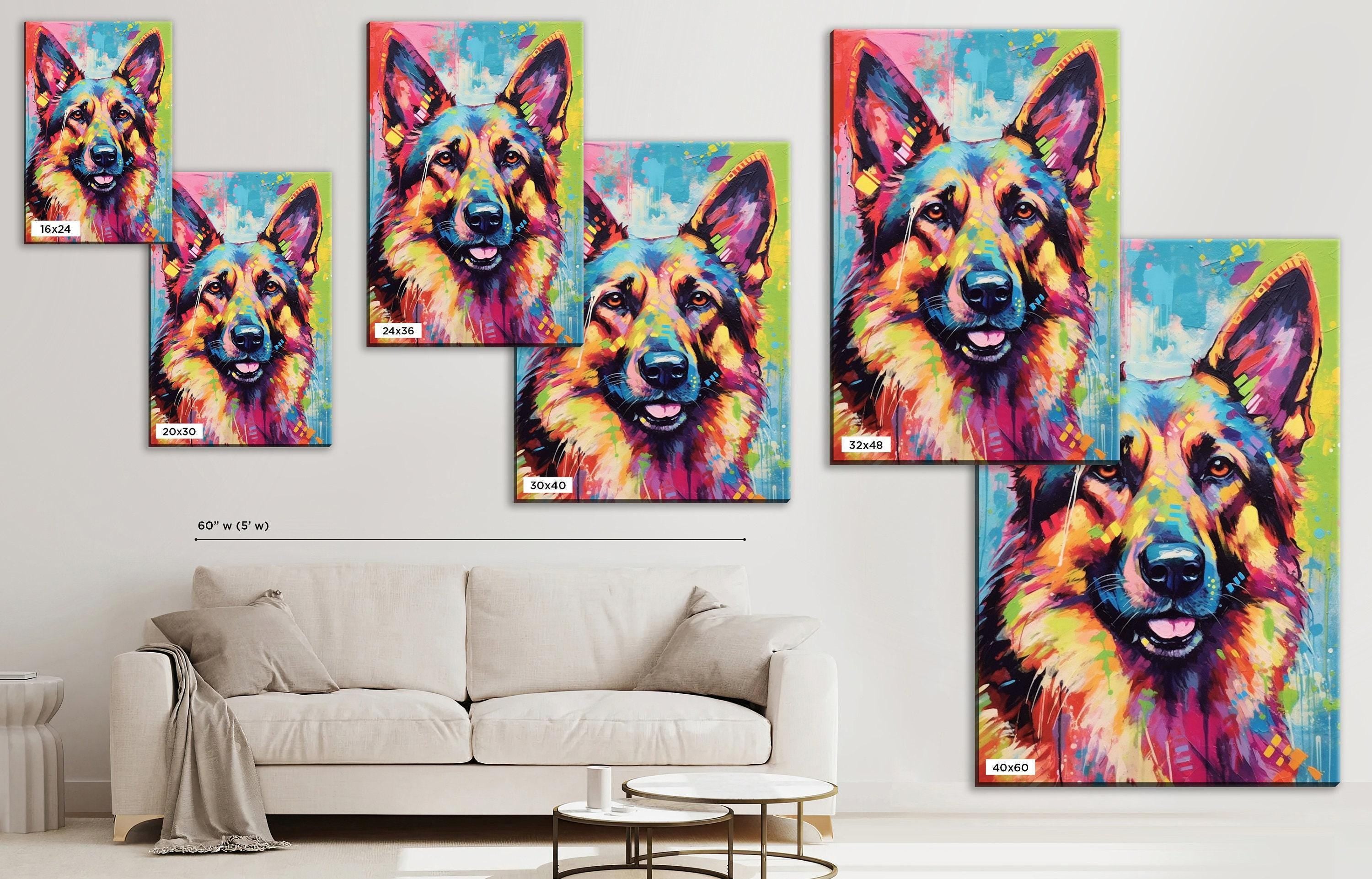 German Shepherd Wall Art - Large Canvas Print | Colorful Dog Painting, Pet Lovers Gift