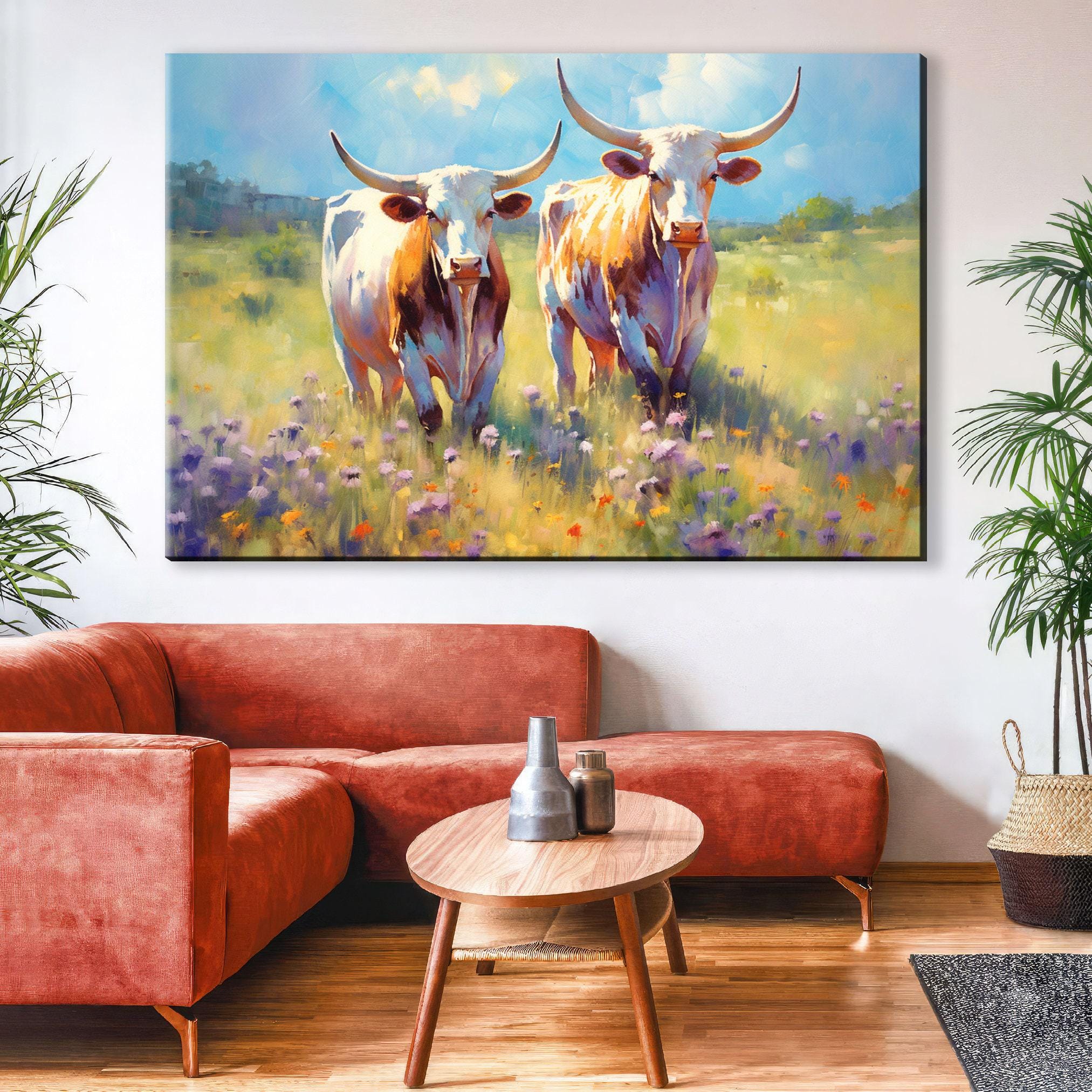 Texas Longhorn Canvas - Large Western Wall Art | Rustic Texas Pride Canvas