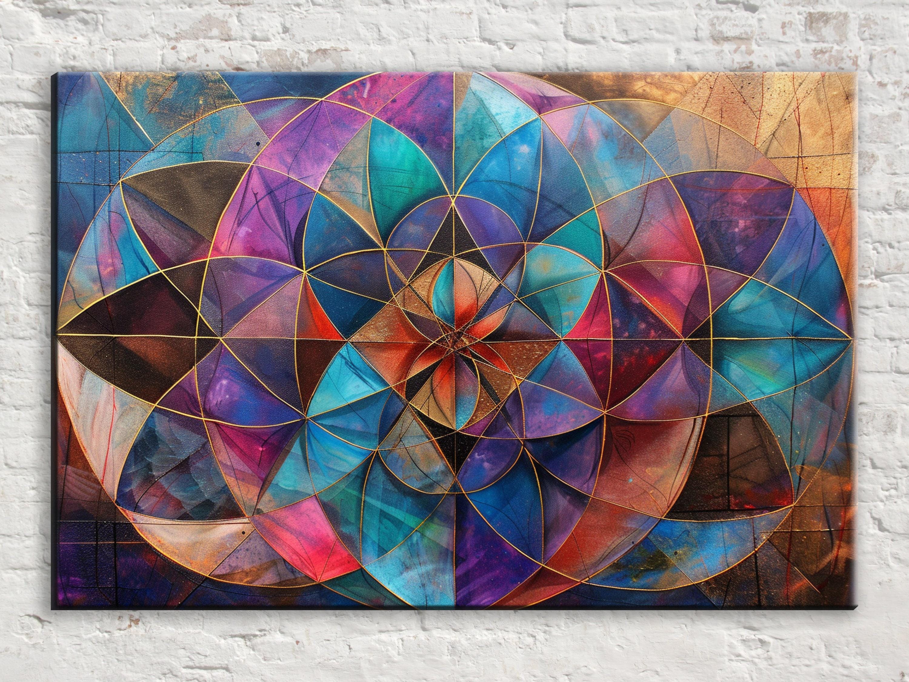 Sacred Geometry Art – Extra Large Canvas Wall Decor with Flower Pattern Design