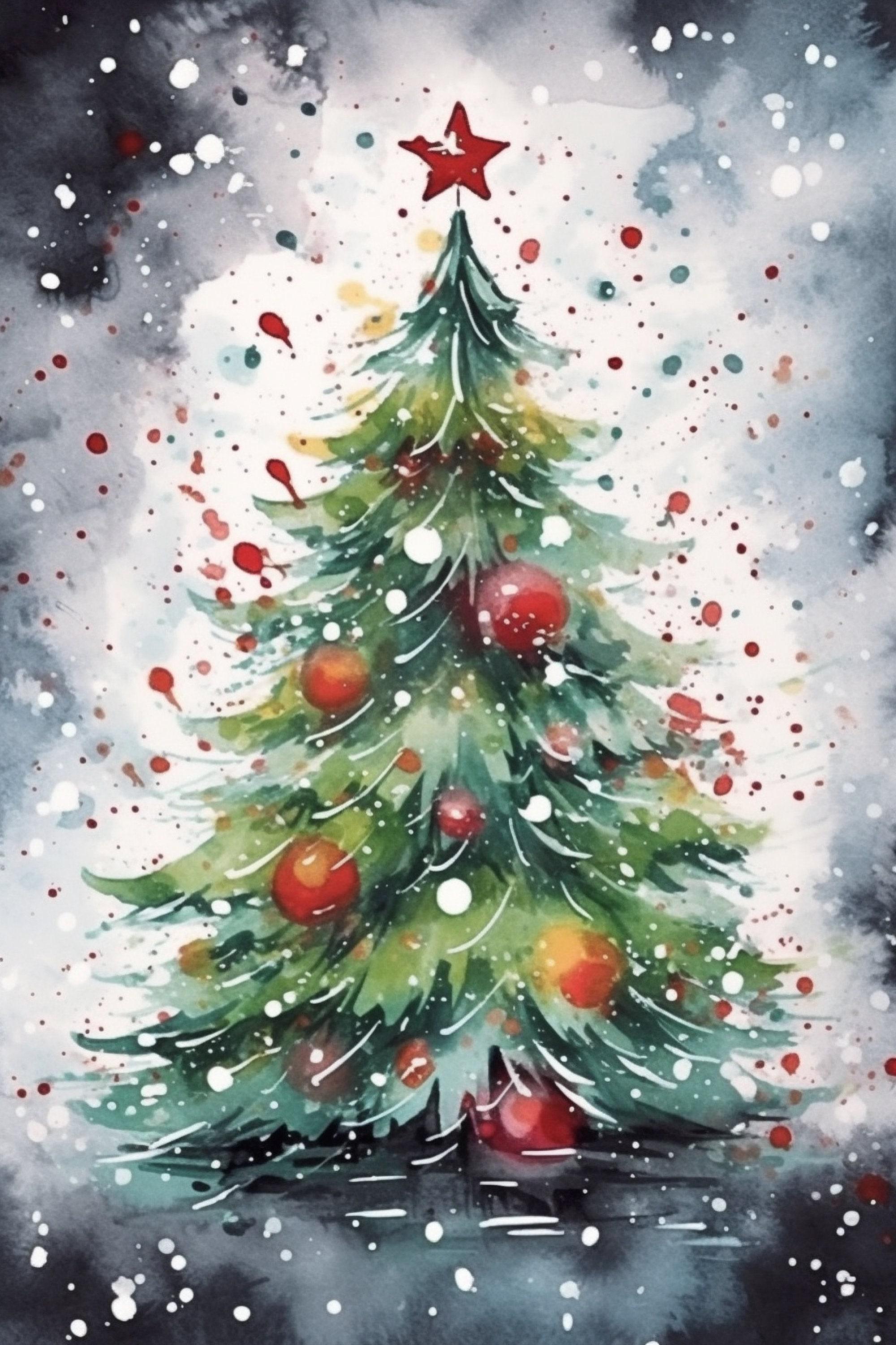 Festive Tree Watercolor Print - Holiday Home Decor, Giclee Print on Canvas, Artist Paper, Watercolor Paper, Available in Extra Large Sizes