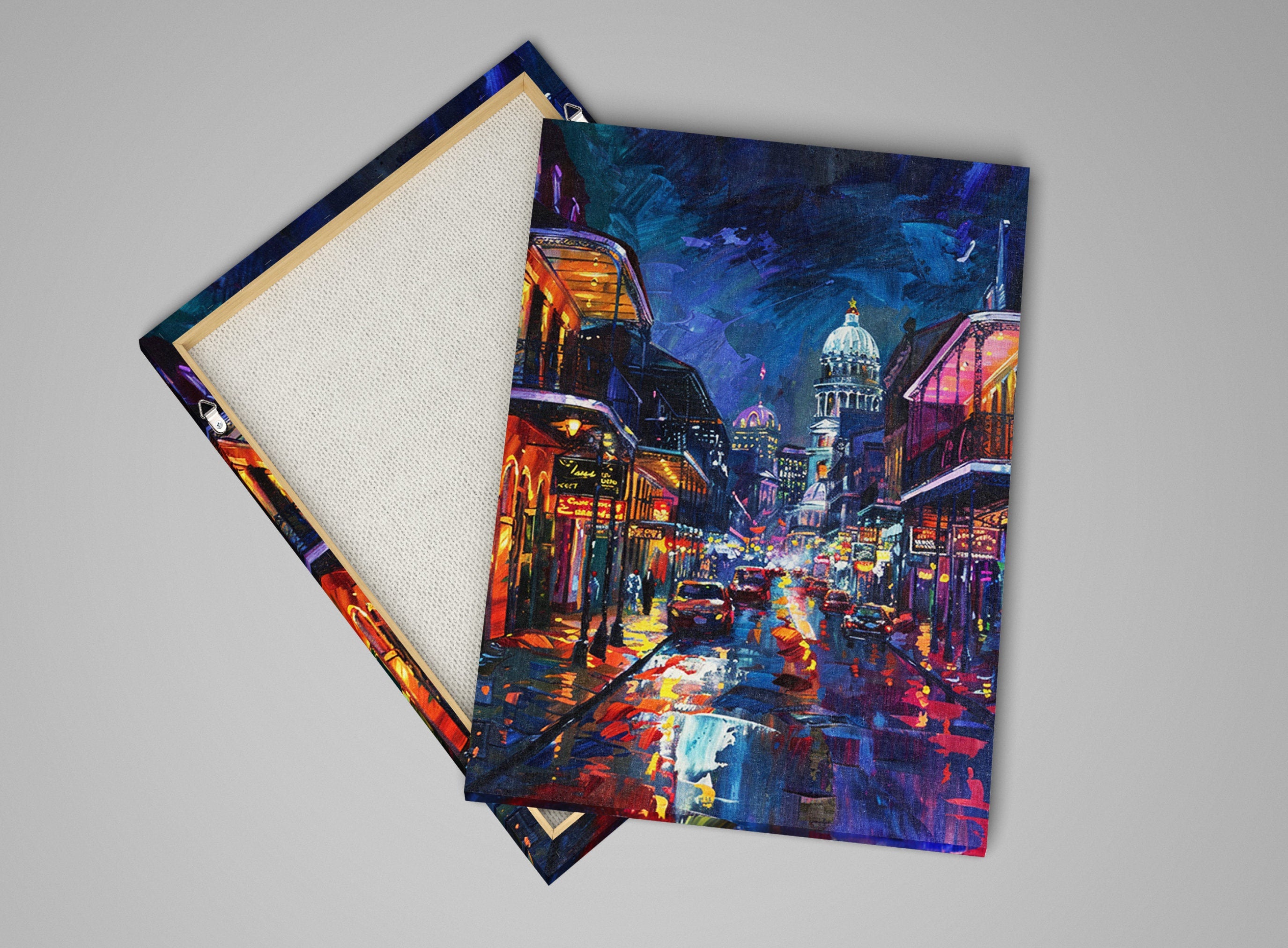 New Orleans Canvas Art – Bourbon Street Painting on Large Gallery Wrapped Canvas