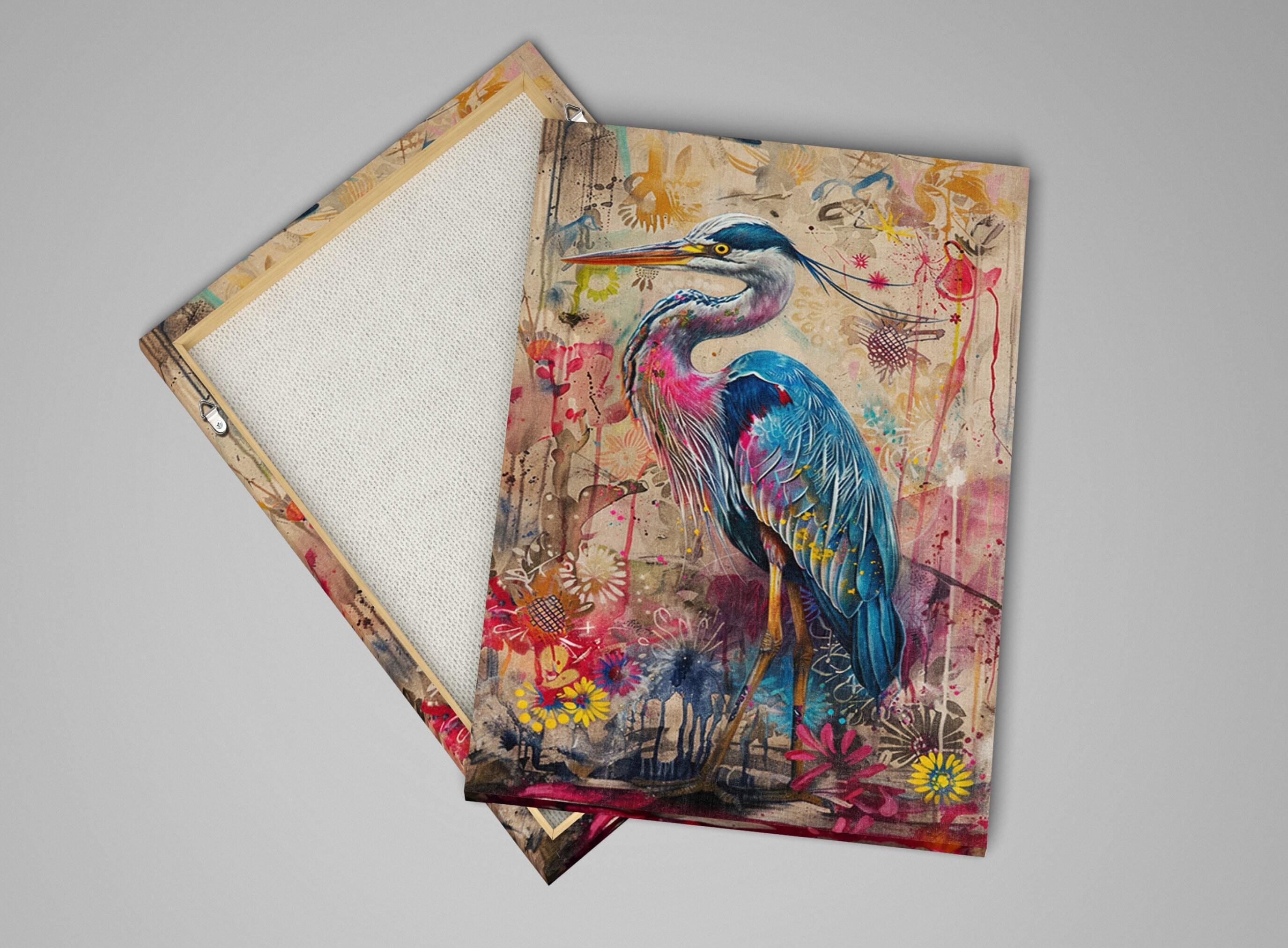 Blue Heron Canvas - Large Floral Wall Decor | Gallery Wrapped, Ready to Hang