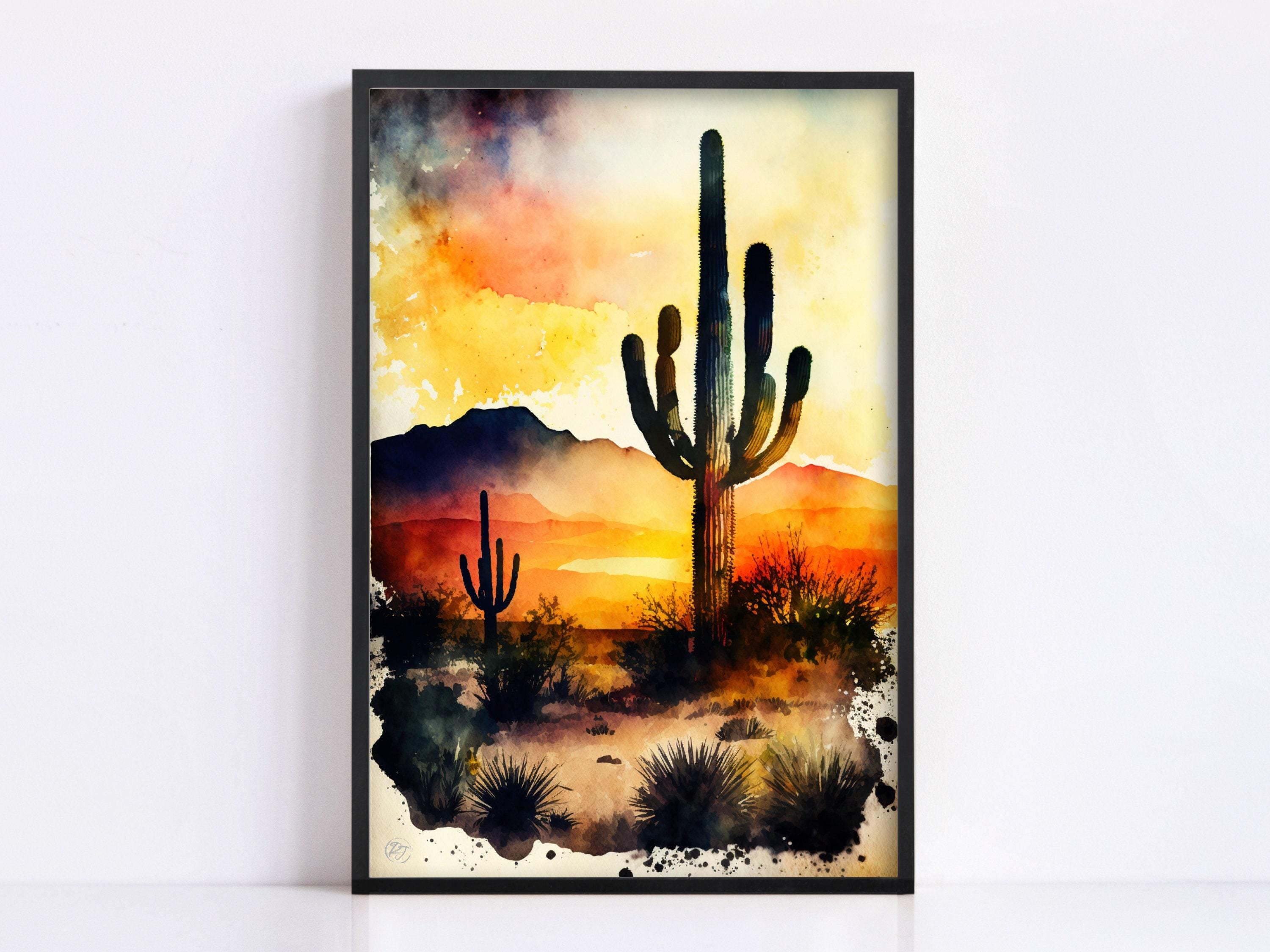Southwestern Horizon: Watercolor Desert Print, Giclee Print on Canvas, Artist Paper, Watercolor Paper, Available in Extra Large Sizes