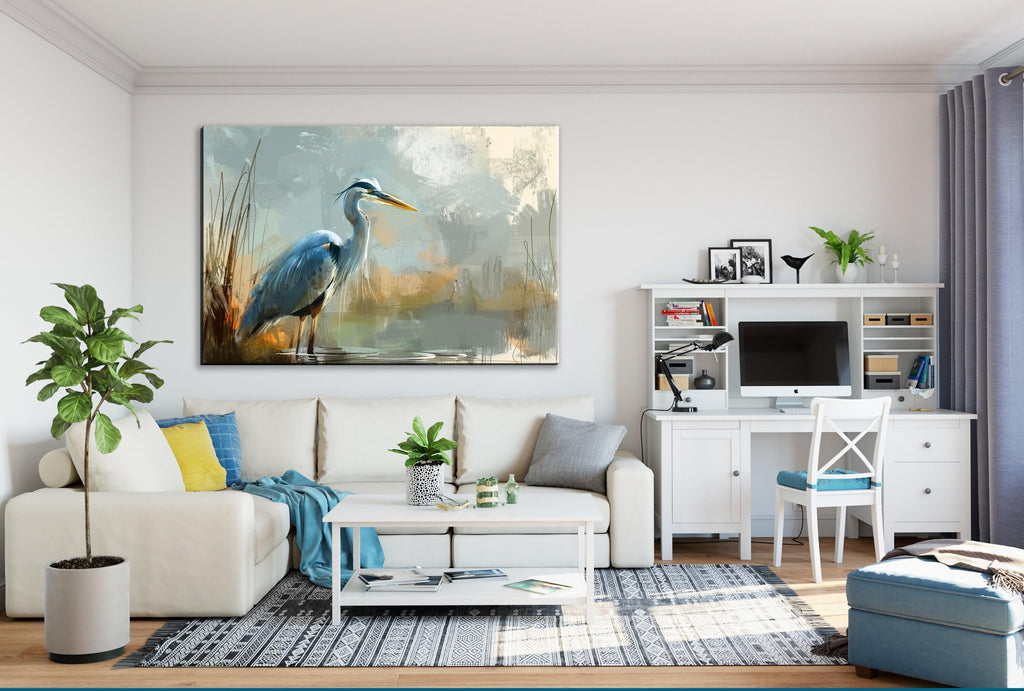Blue Heron Canvas - Large Gallery Wrapped Canvas Art | Wetland Wildlife Wall Art