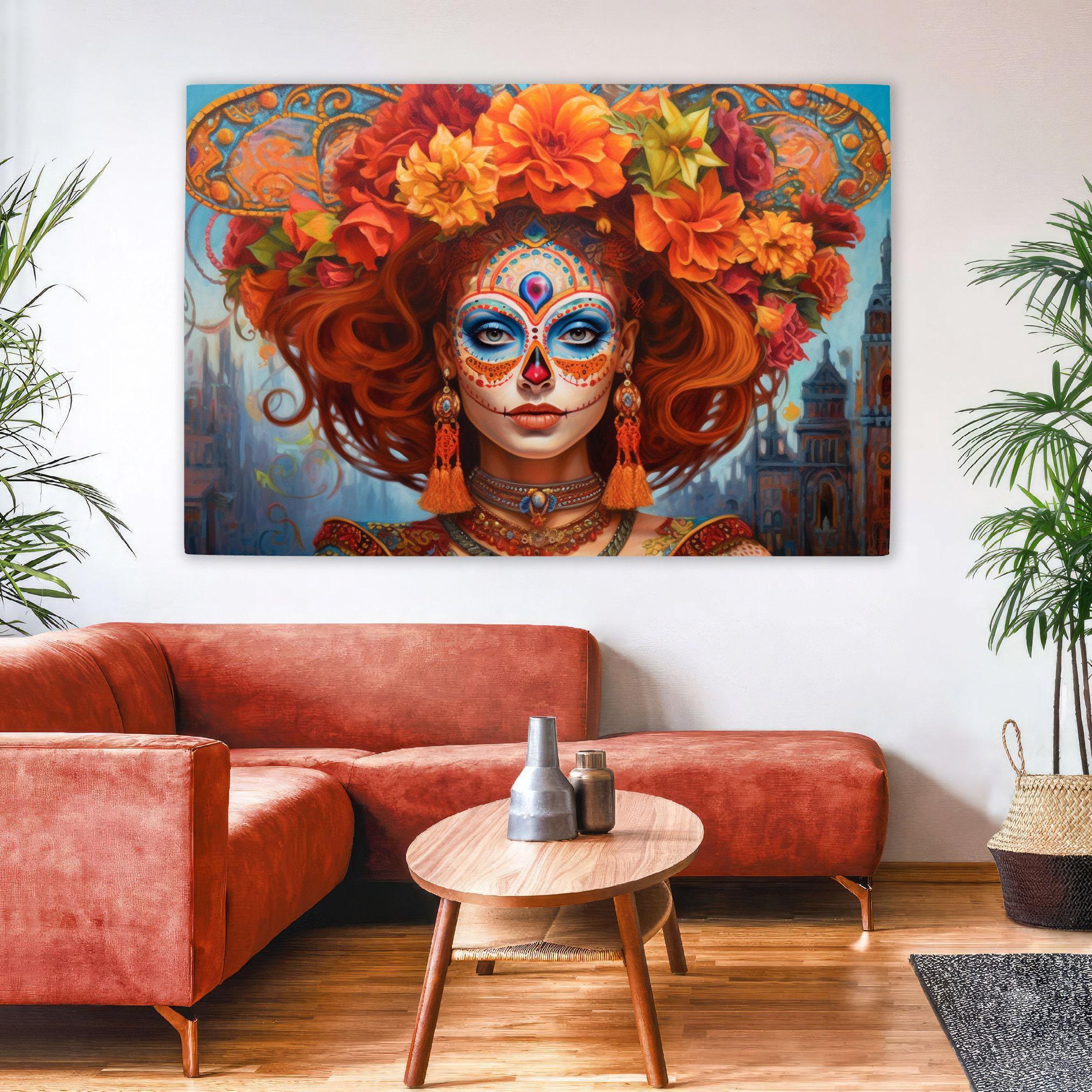 Day of the Dead Canvas – Large Floral Skull Canvas Print | Mexican Heritage Art