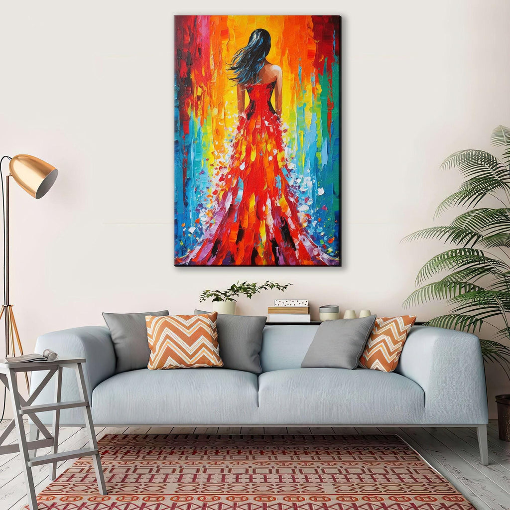 Red Dress Canvas Art - Large Woman Oil Painting Reproduction | Gallery Ready, Feminine Charm