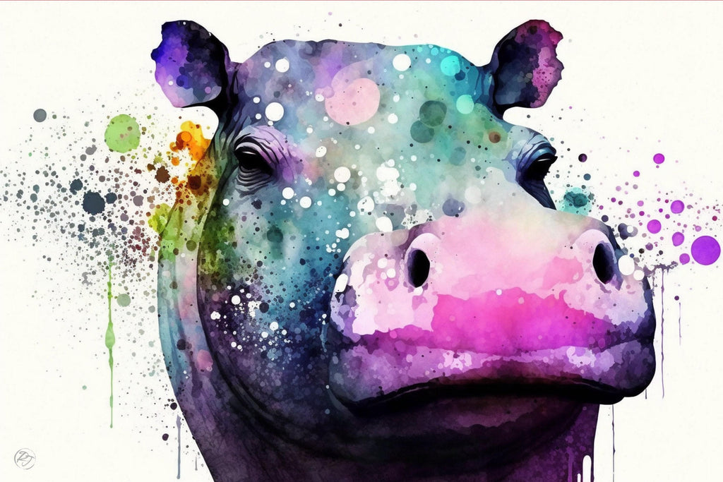 Nature's Guardians: Watercolor Hippo Wall Art Print, Giclee Print on Canvas, Artist Paper, Watercolor Paper, Available in Extra Large Sizes