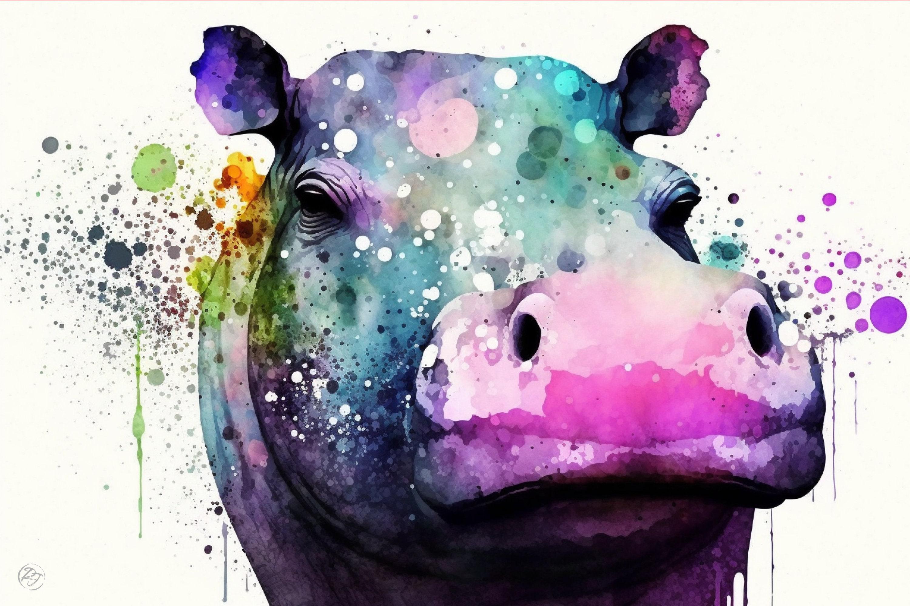 Nature's Guardians: Watercolor Hippo Wall Art Print, Giclee Print on Canvas, Artist Paper, Watercolor Paper, Available in Extra Large Sizes