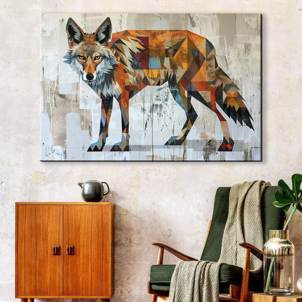 Modern Coyote Art | Large Canvas Art with Expressive Brush Strokes – UV Coated, Ready to Hang