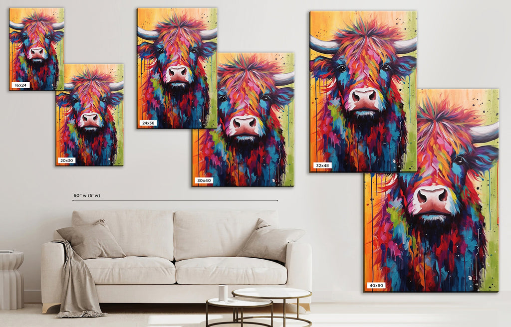 Baby Highland Cow Canvas - Colorful Rustic Calf Painting | Farmhouse Wall Art