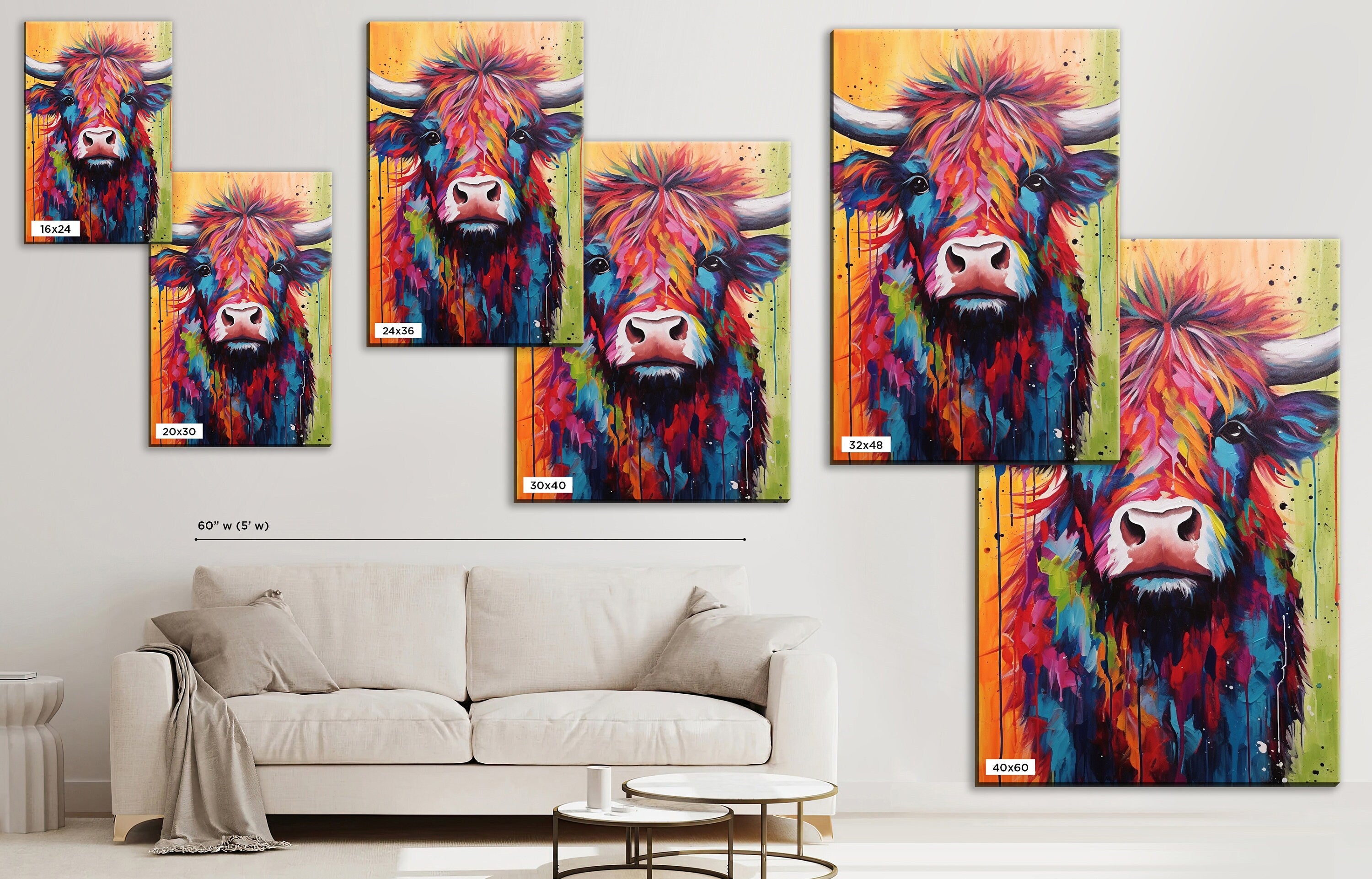 Baby Highland Cow Canvas - Colorful Rustic Calf Painting | Farmhouse Wall Art