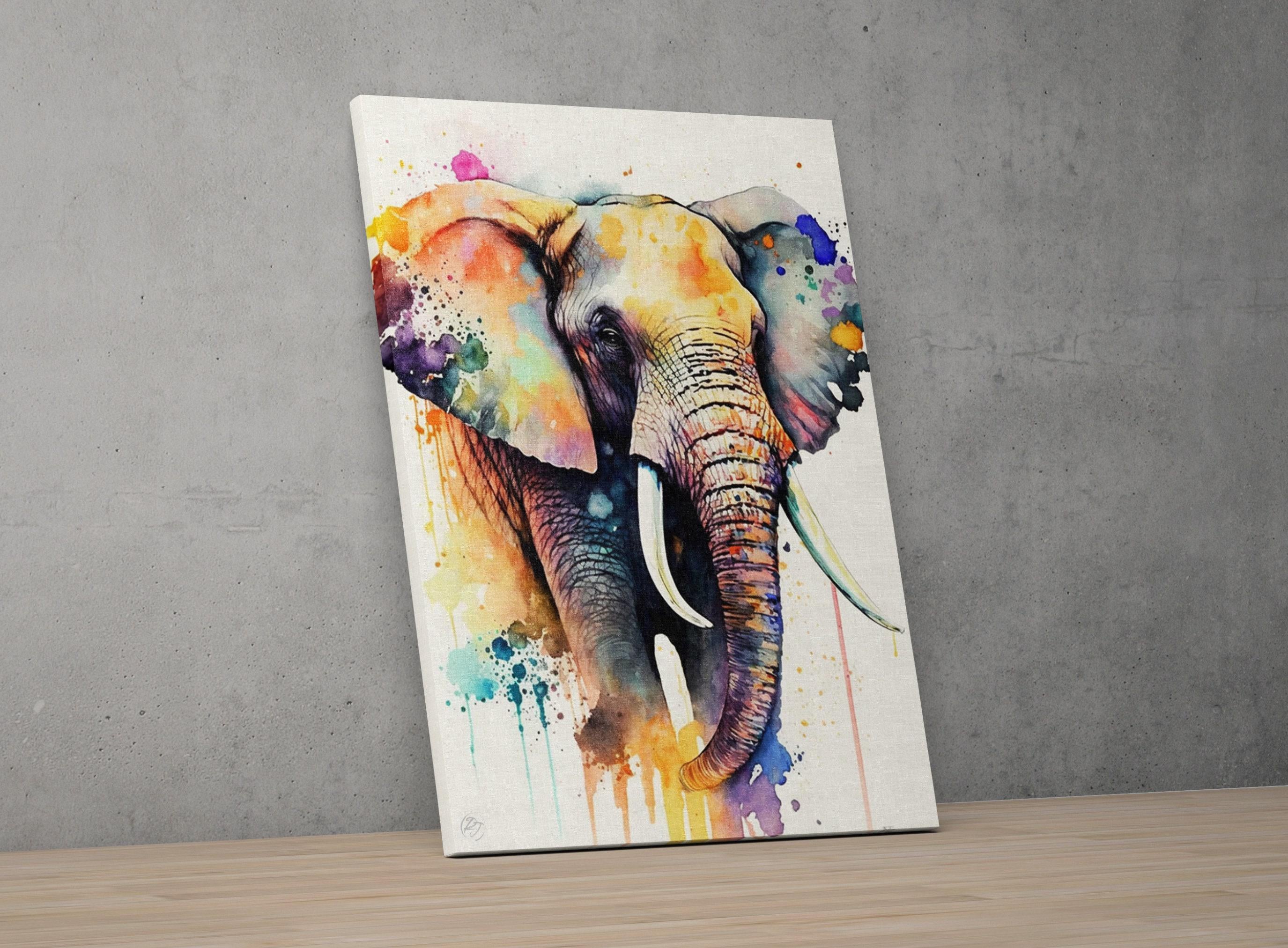 Graceful Elephant Portrait: Watercolor Wall Decor, Giclee Print on Canvas, Artist Paper, Watercolor Paper, Available in Extra Large Sizes