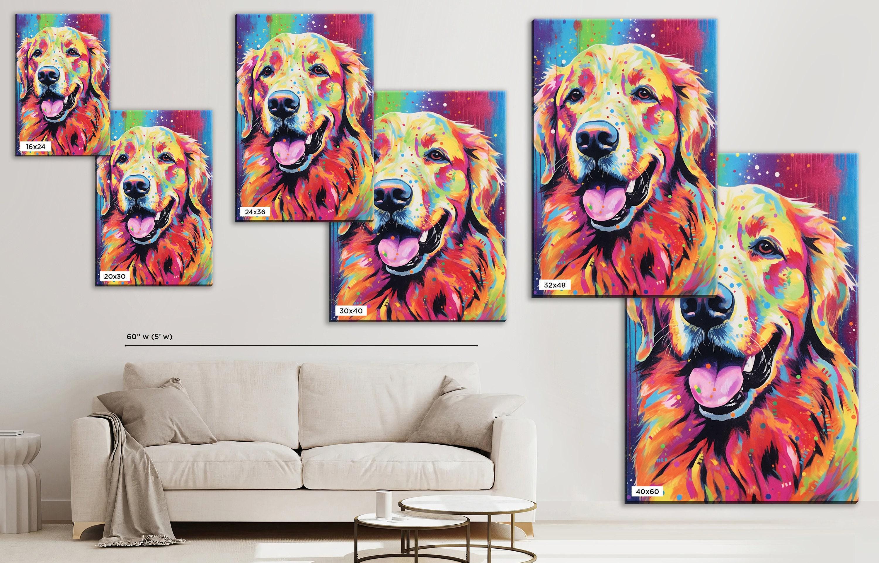 Golden Retriever Canvas - Large Colorful Dog Wall Art Print With Wood Frame