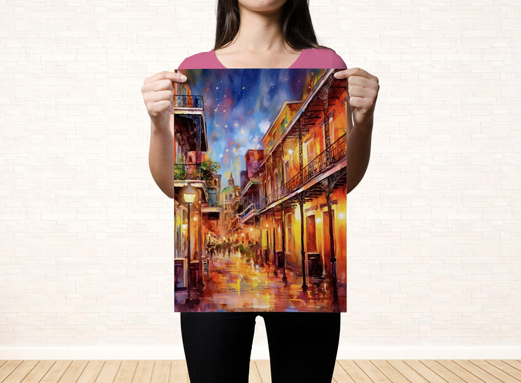 Bourbon Street Lights Watercolor – NOLA Wall Art, Giclee Print on Canvas, Artist Paper, Watercolor Paper, Available in Extra Large Sizes