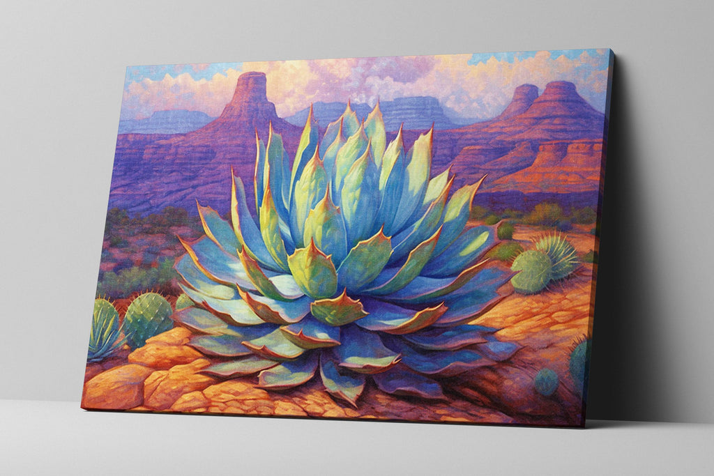 Blue Agave Canvas Art – Desert Pastel Painting on Gallery Wrapped Canvas, Extra Large