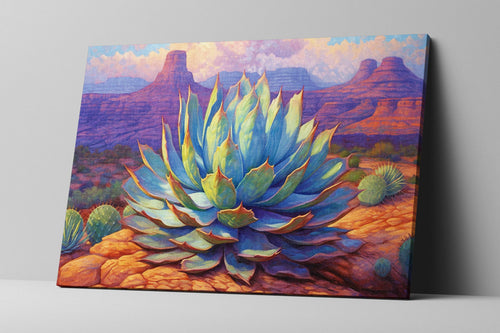Blue Agave Canvas Art – Desert Pastel Painting on Gallery Wrapped Canvas, Extra Large