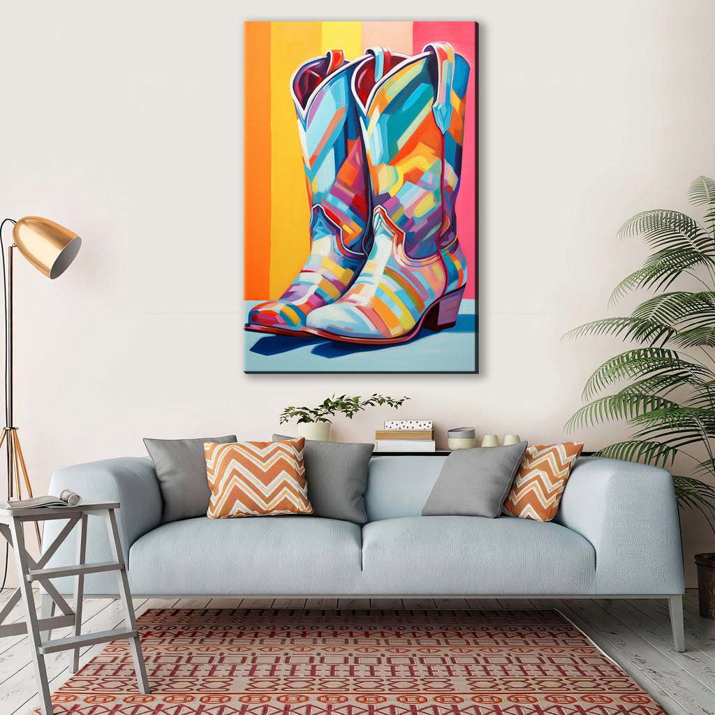 Cowboy Boots Wall Art - Colorful Western Canvas, Large Rustic Cowboy Decor