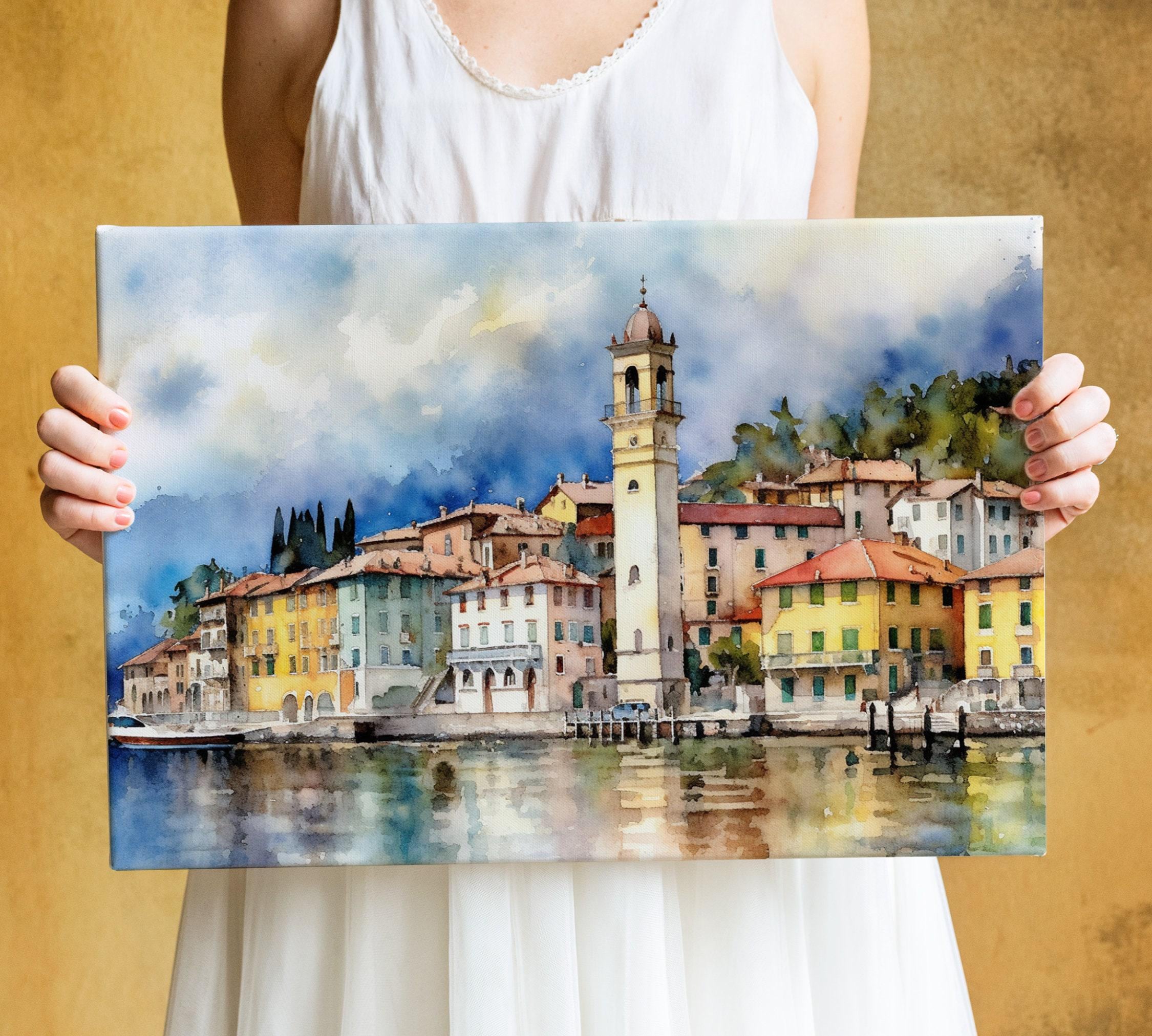 Tranquil Lake Cuomo Waters - Italian Landscape Print, Giclee Print on Canvas, Artist Paper, Watercolor Paper, Available in Extra Large Sizes