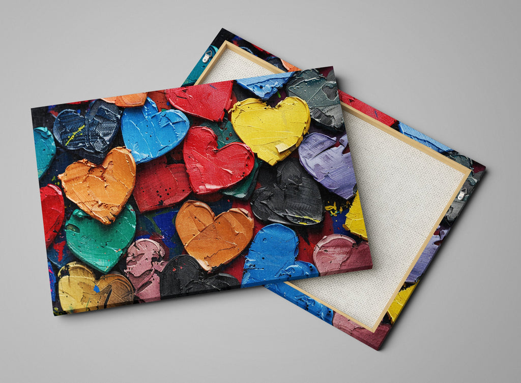 Painted Hearts Wall Art – Large Canvas Prints | Vibrant Love Painting on Gallery Wrapped Canvas