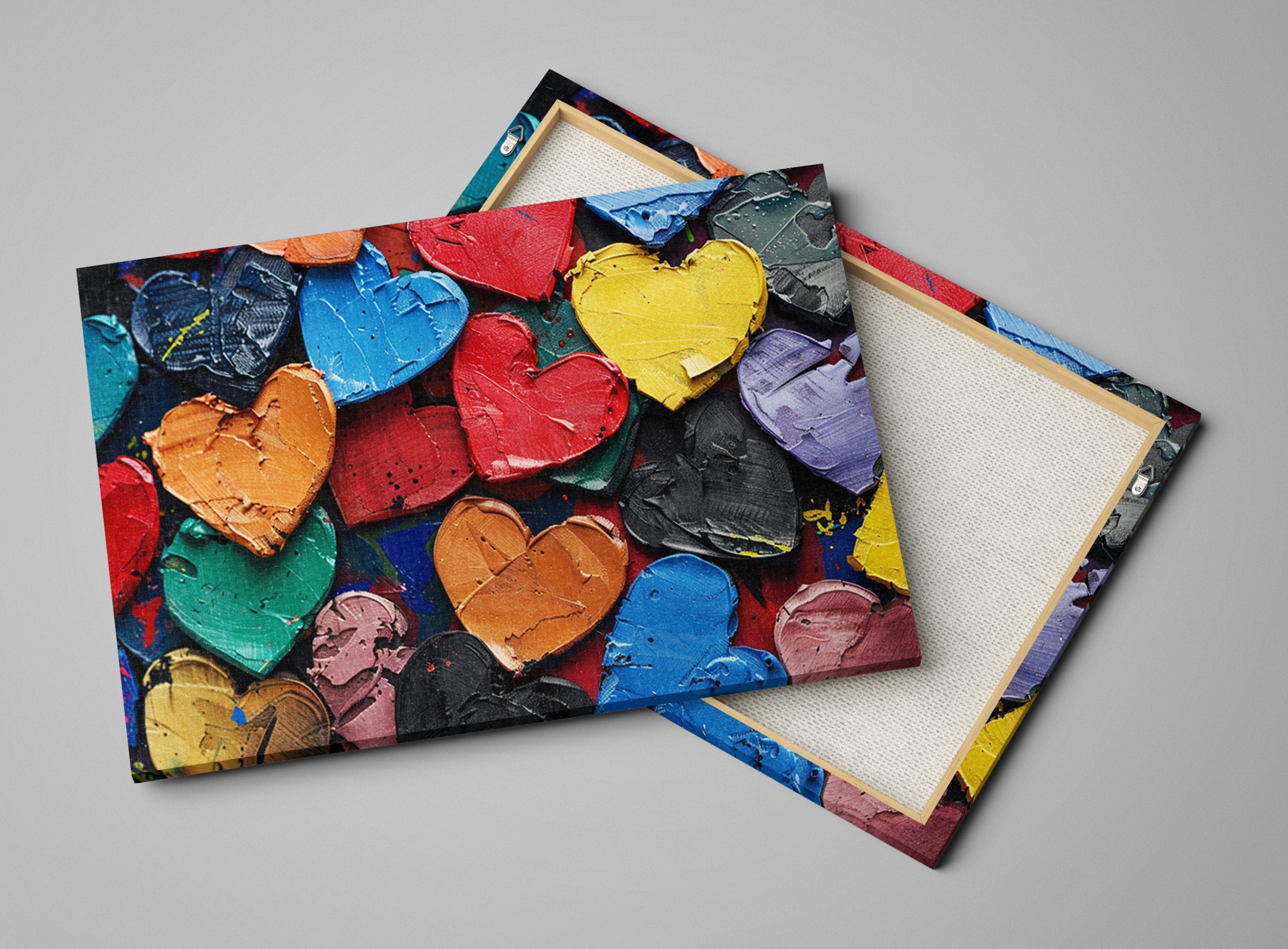 Painted Hearts Wall Art – Large Canvas Prints | Vibrant Love Painting on Gallery Wrapped Canvas