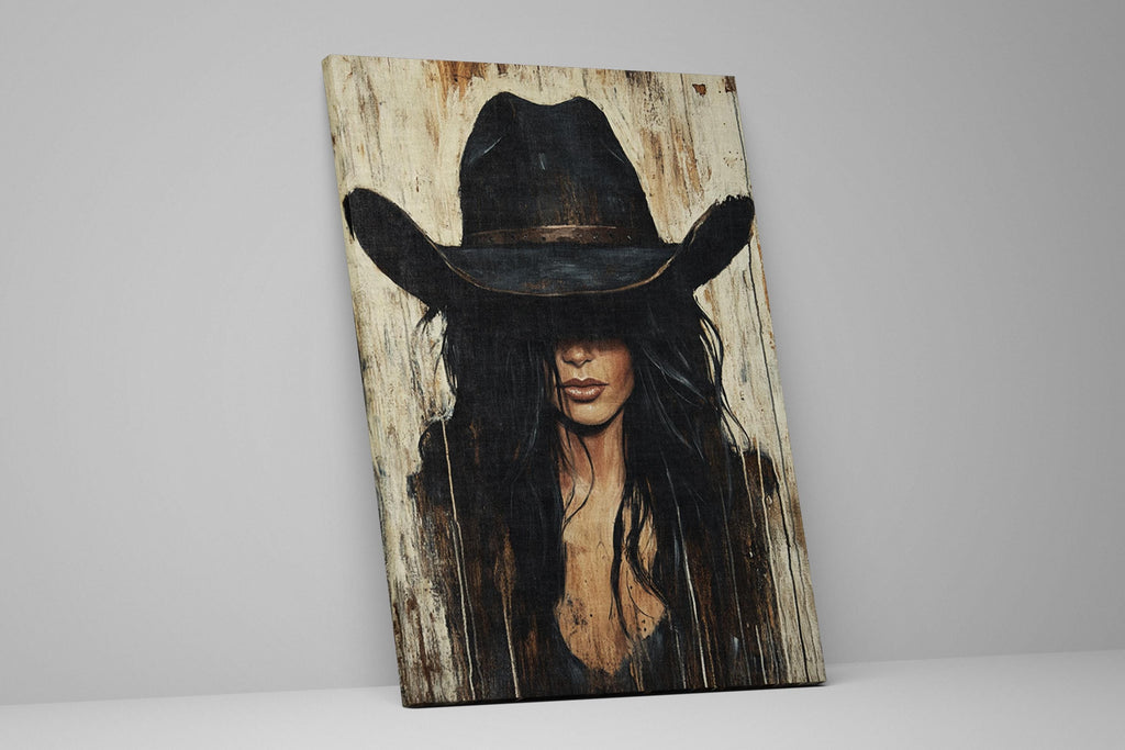 a painting of a woman wearing a cowboy hat