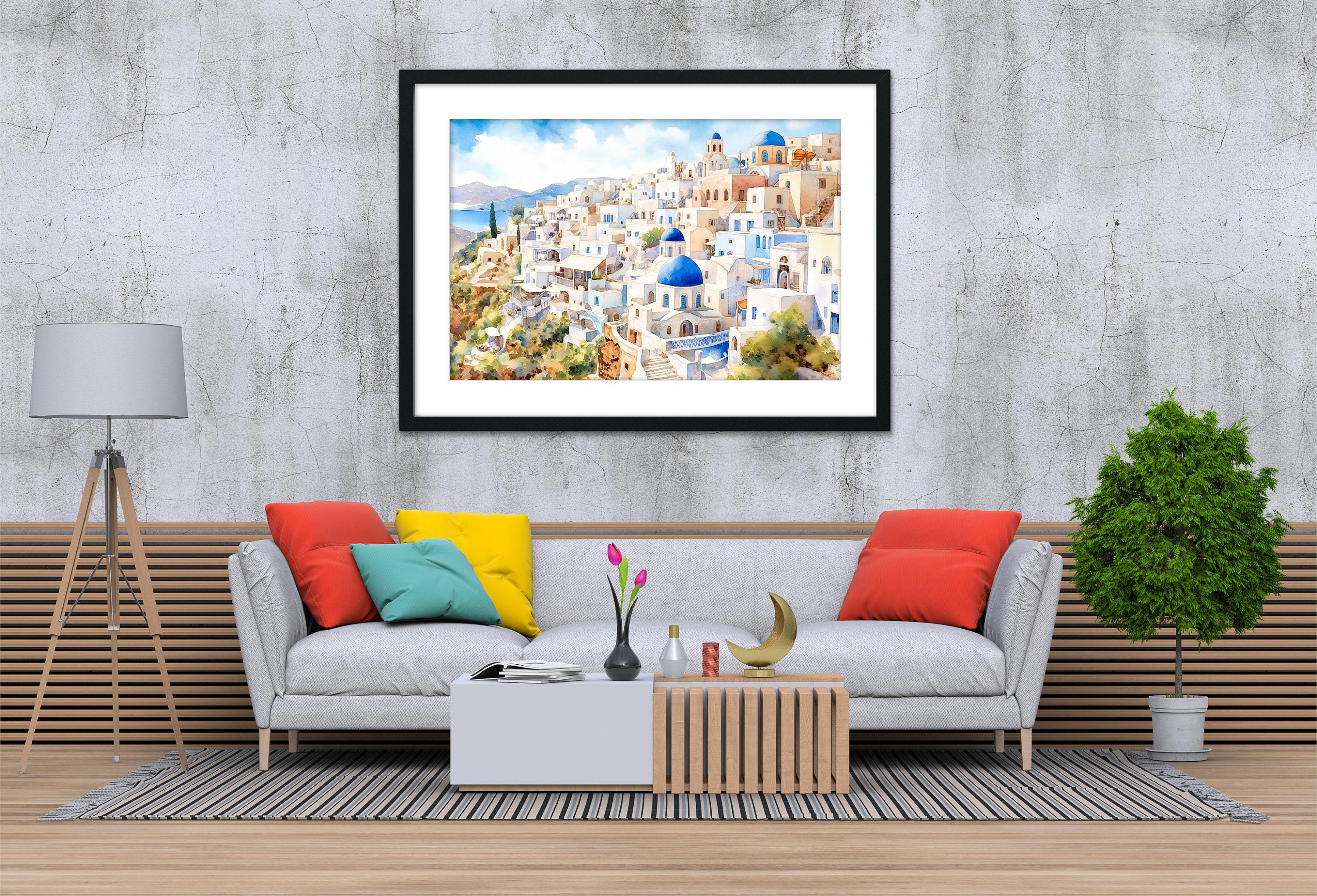 Mediterranean Dream: Santorini Greece Seascape Print, Giclee Print on Canvas, Artist Paper, Watercolor Paper, Available in Extra Large Sizes