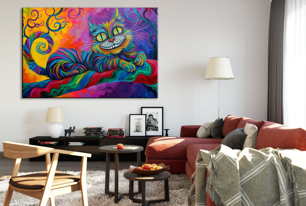 Cheshire Cat Painting – Gallery Wrapped Canvas | Fantasy Wall Art, Extra Large