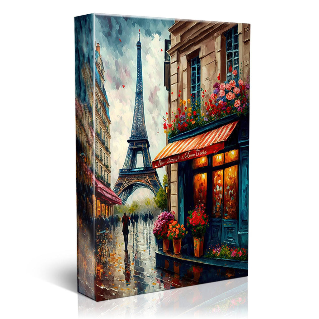French Bistro Canvas - Paris Street Scene With Eiffel Tower Print | Gallery Ready Frame