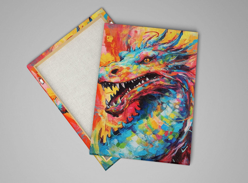 Dragon Canvas Art - Large Pop Art Painting on Gallery Ready Canvas for Fantasy Wall Decor