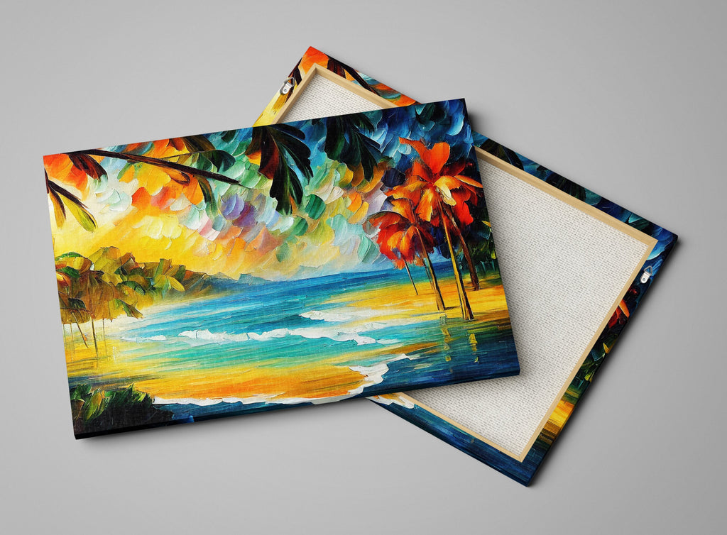 Tropical Beach Canvas – Vibrant Ocean Artwork on Wooden Frame, UV Coated Print