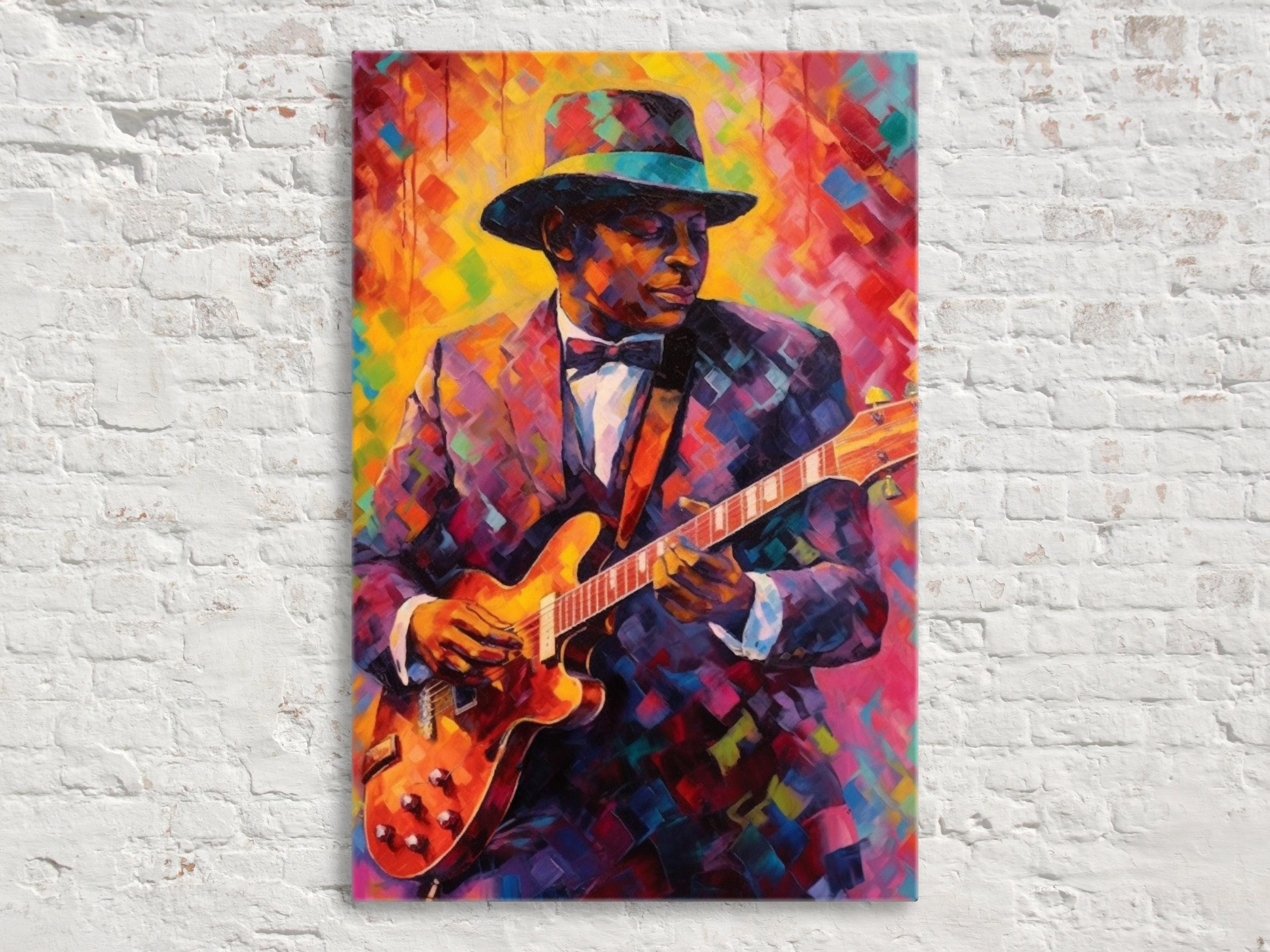 Jazz Guitarist Canvas - Large Pop Art Painting for Music Room Wall Art Decor