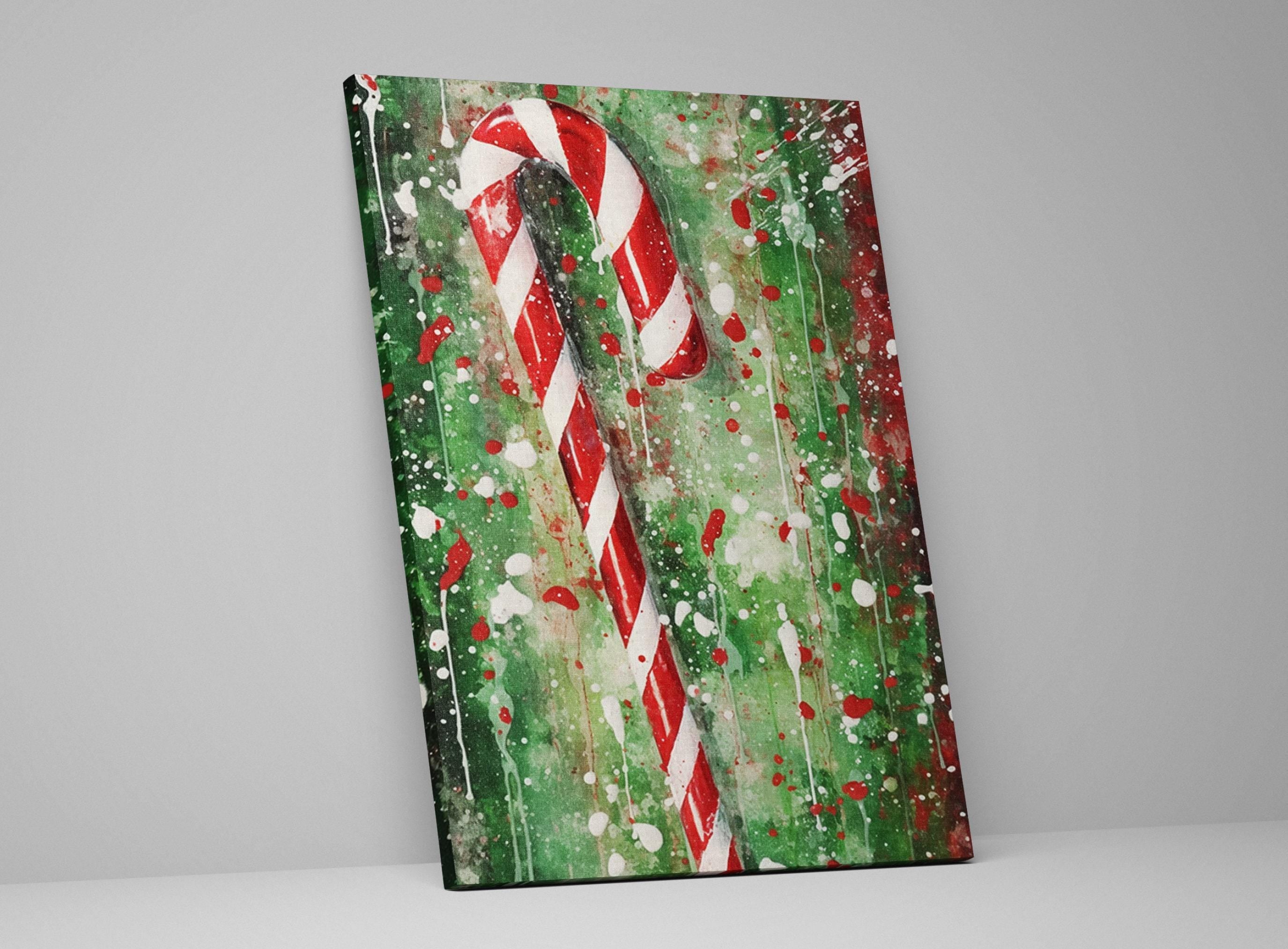 Christmas Wall Art – Peppermint Candy Cane Canvas | Festive Holiday Decor Print