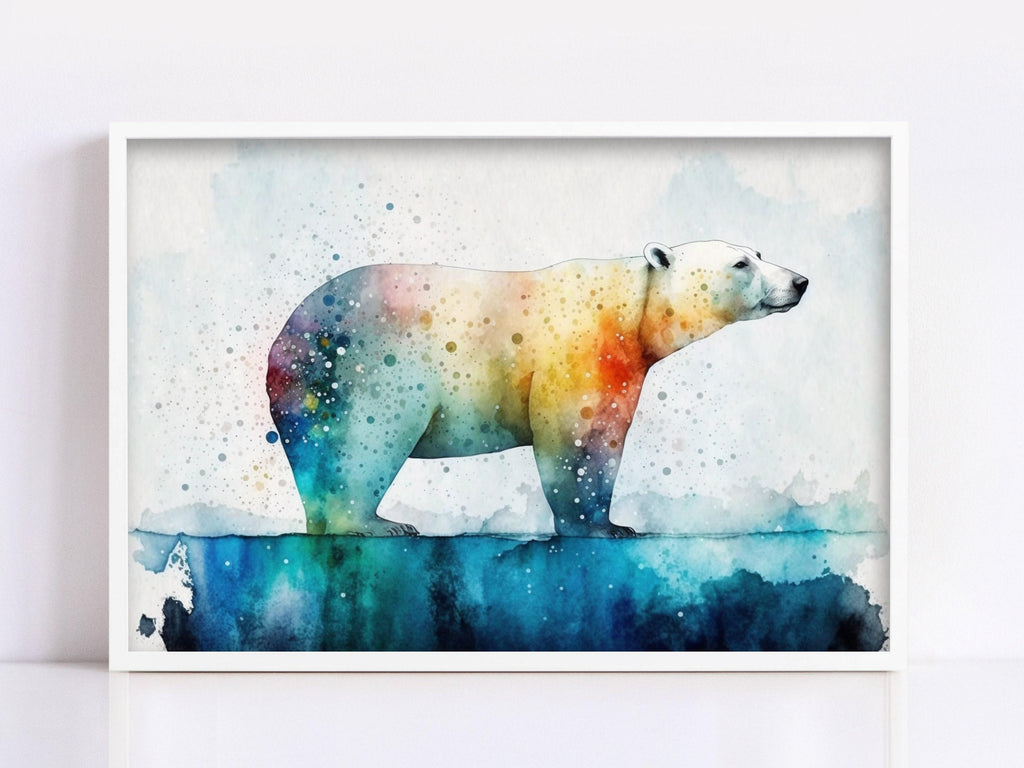 Elegant Arctic: Polar Bear Watercolor Painting, Giclee Print on Canvas, Artist Paper, Watercolor Paper, Available in Extra Large Sizes