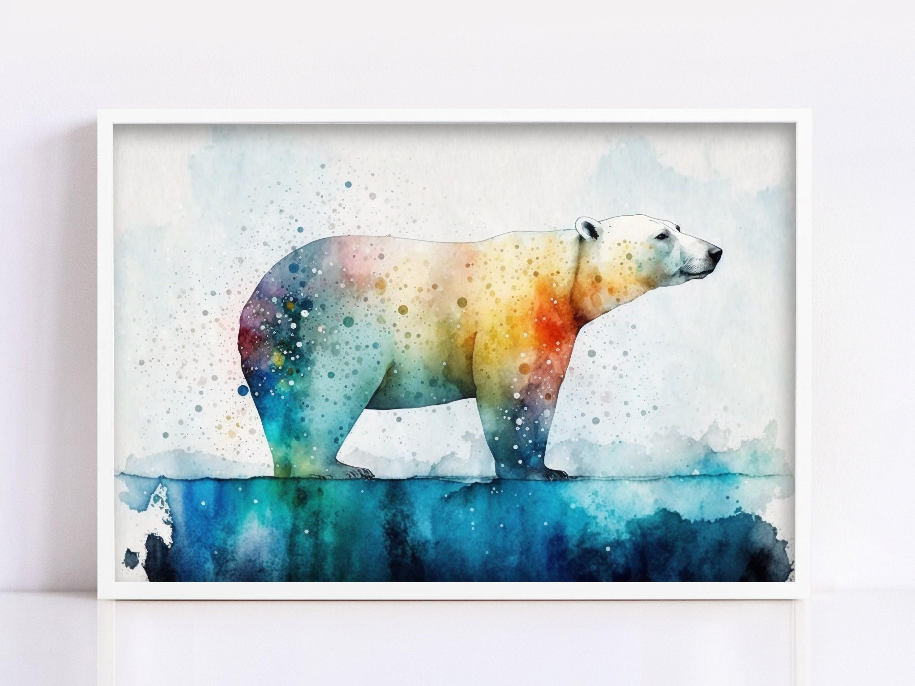 Elegant Arctic: Polar Bear Watercolor Painting, Giclee Print on Canvas, Artist Paper, Watercolor Paper, Available in Extra Large Sizes