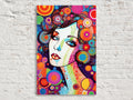 Retro Glam Canvas Art - Large Feminine Beauty Painting | Expressive Woman Face Pop Art