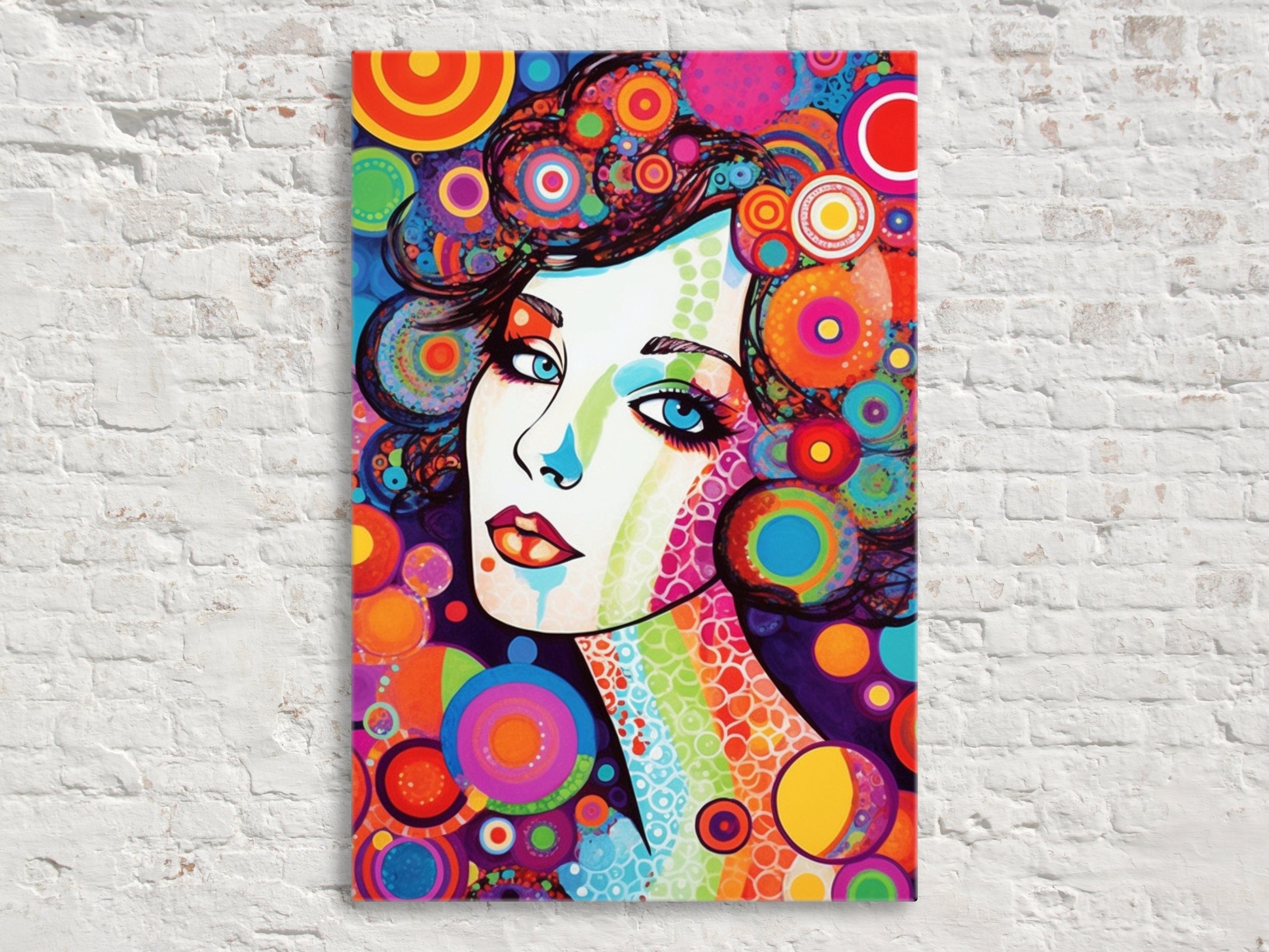 Retro Glam Canvas Art - Large Feminine Beauty Painting | Expressive Woman Face Pop Art