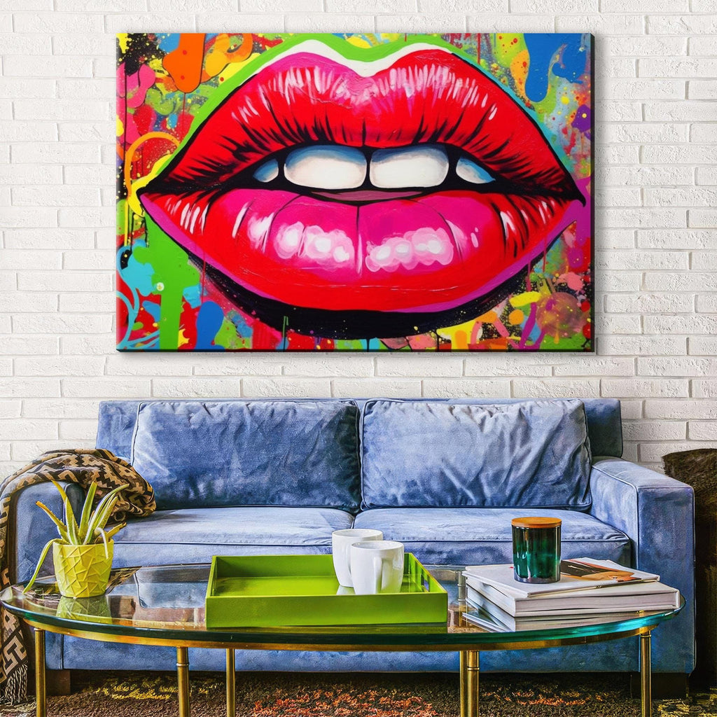 Pop Art Lips - Urban Street Art Canvas Wall Decor | Large Spraypaint Acrylic Print
