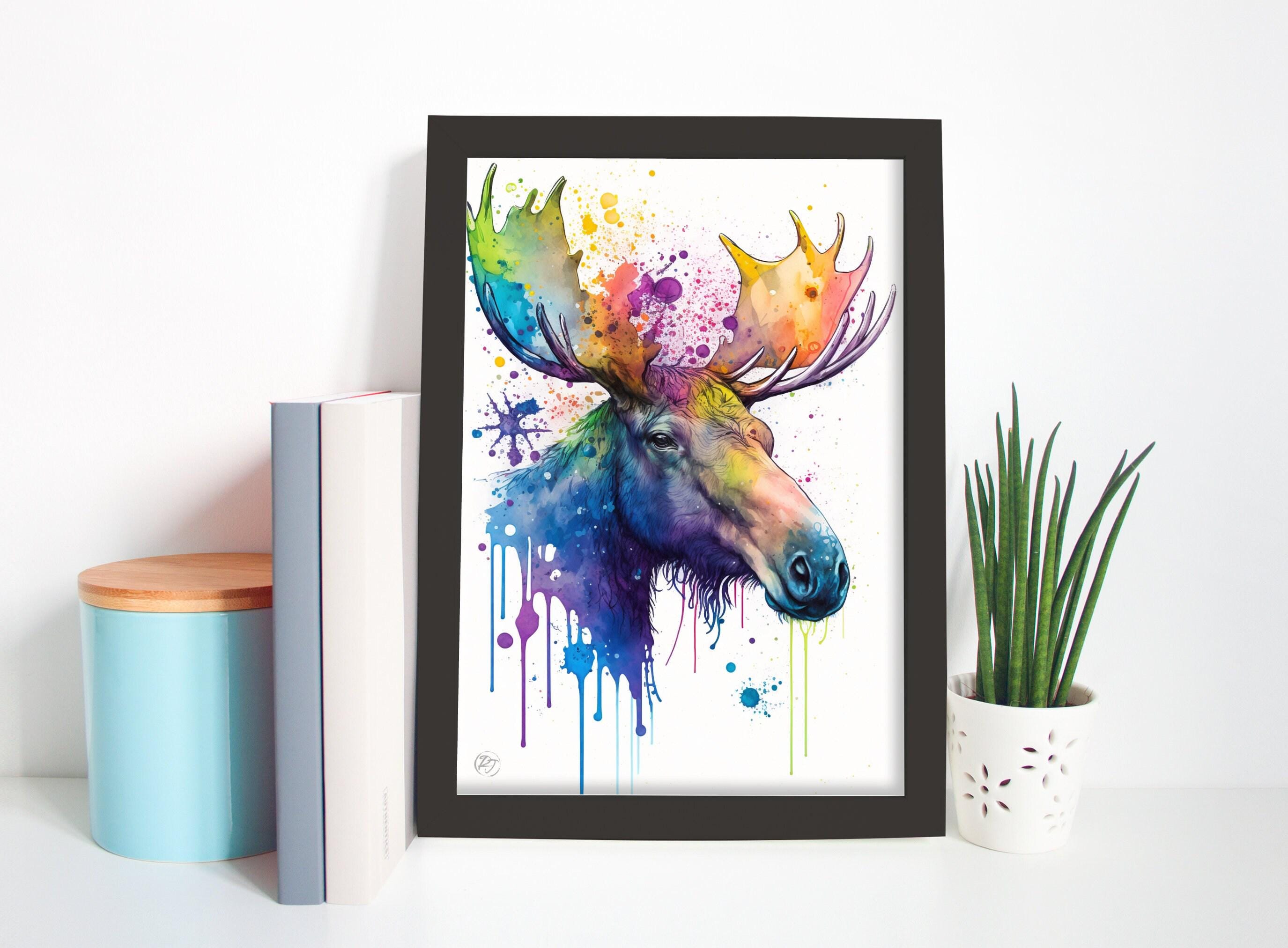 Wildlife Majesty: Moose Watercolor Painting, Giclee Print on Canvas, Artist Paper, Watercolor Paper, Available in Extra Large Sizes