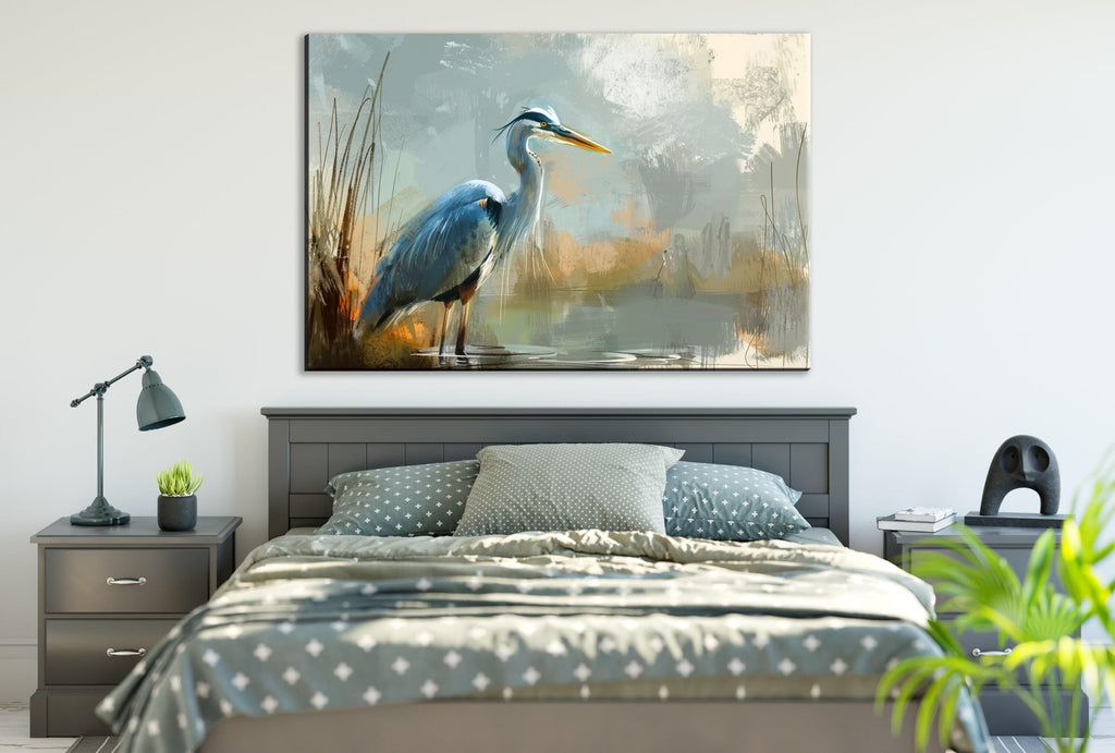 Blue Heron Canvas - Large Gallery Wrapped Canvas Art | Wetland Wildlife Wall Art