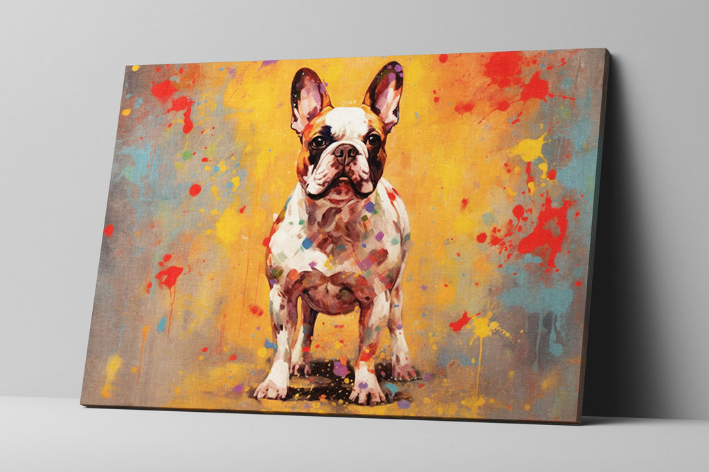 French Bulldog Painting - Gallery Wrapped Canvas Wall Art | Colorful Bulldog Portrait