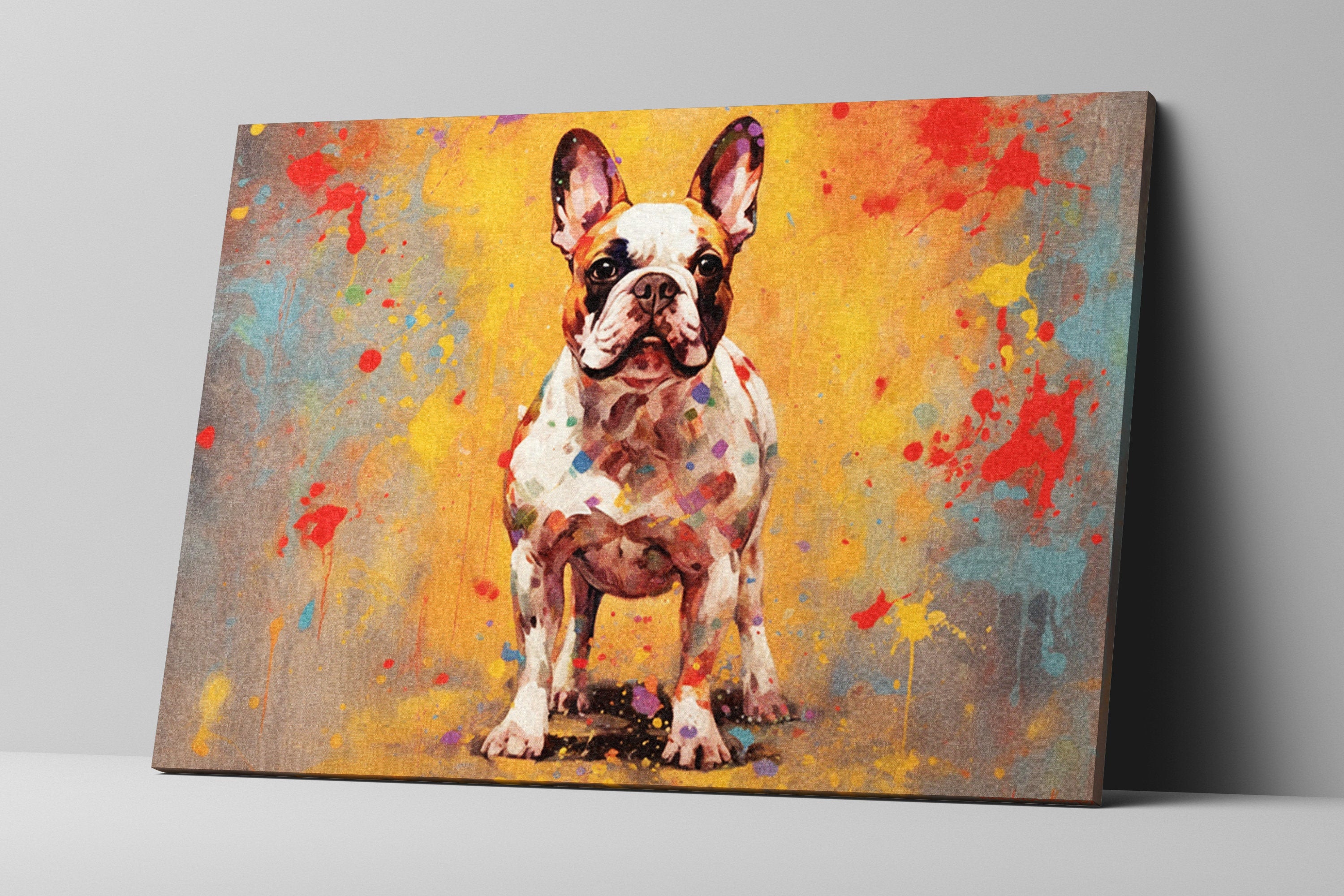 French Bulldog Painting - Gallery Wrapped Canvas Wall Art | Colorful Bulldog Portrait