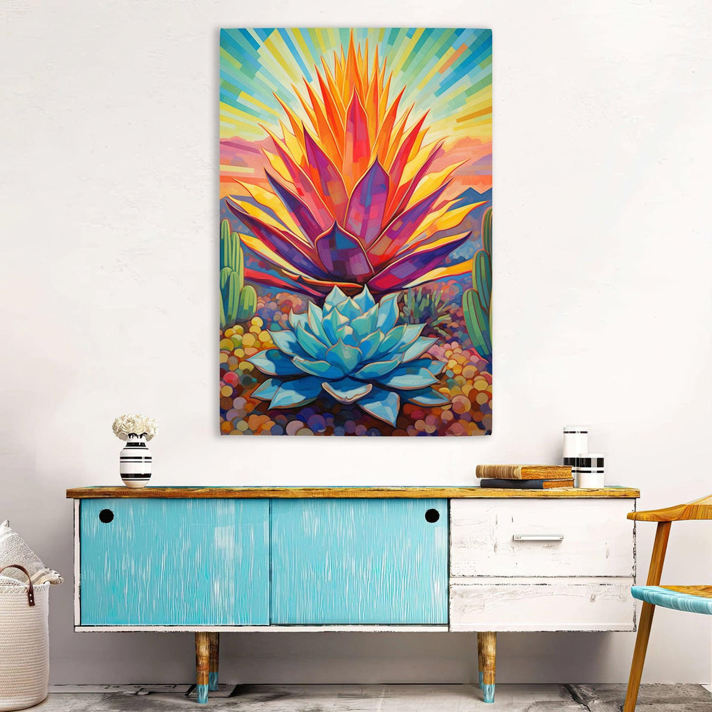 Modern Agave Cactus – Colorful Southwest Wall Art | Gallery Wrapped Canvas Print