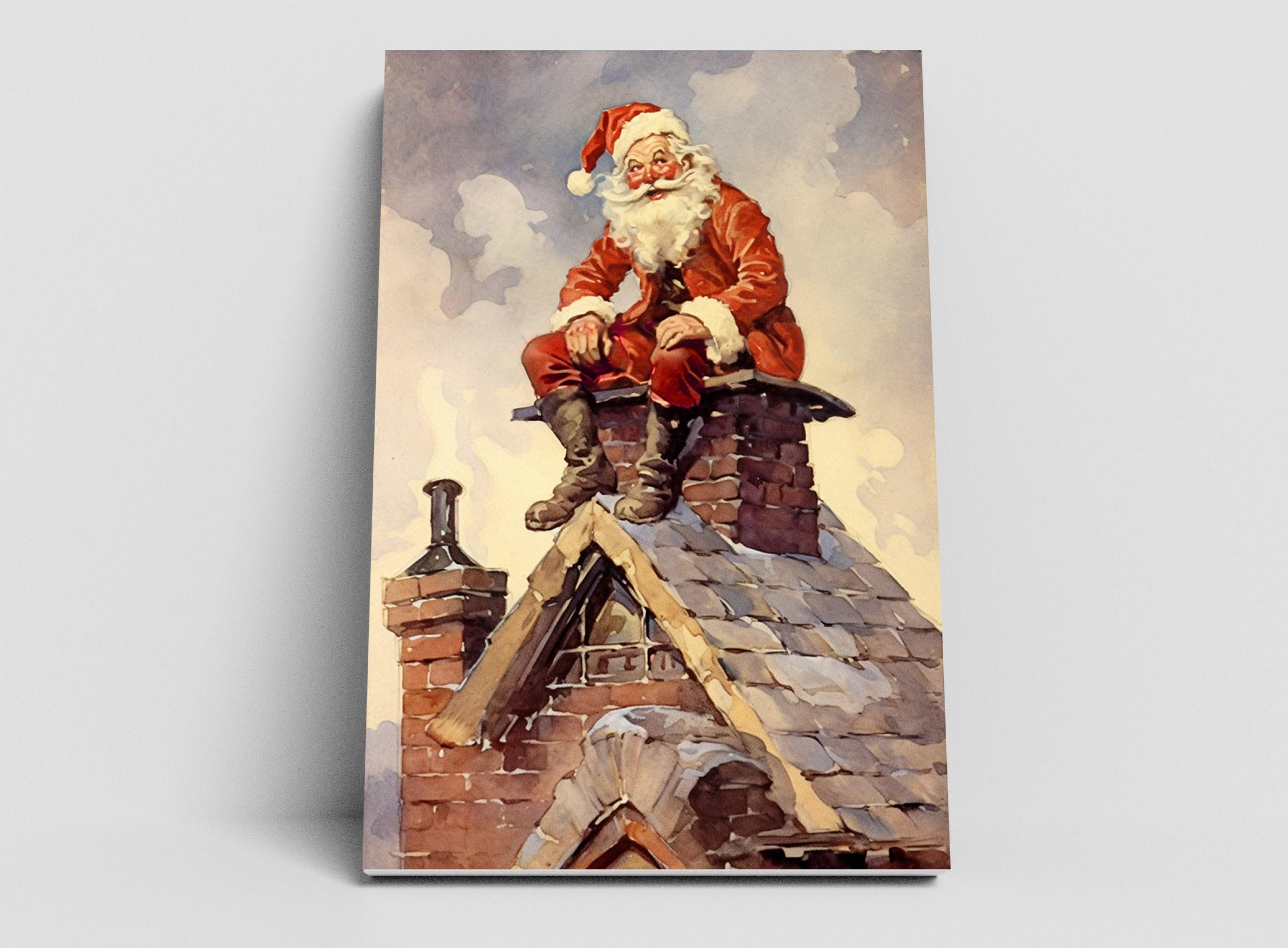 Norman Rockwell Style Santa Claus - Classic Christmas, Print on Canvas, Artist Paper, Watercolor Paper, Available in Extra Large Sizes