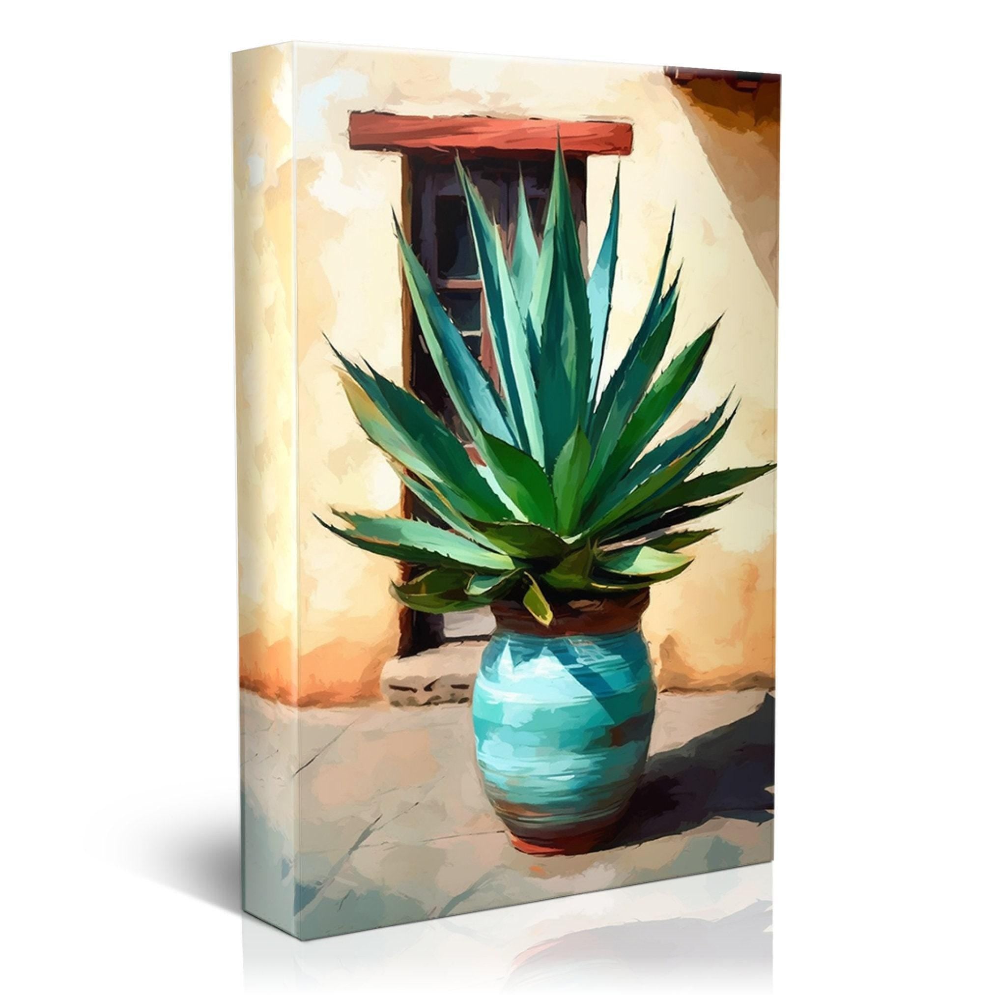 Southwest Canvas Painting – Large Giclee Print Desert Landscape Art with Agave Plant