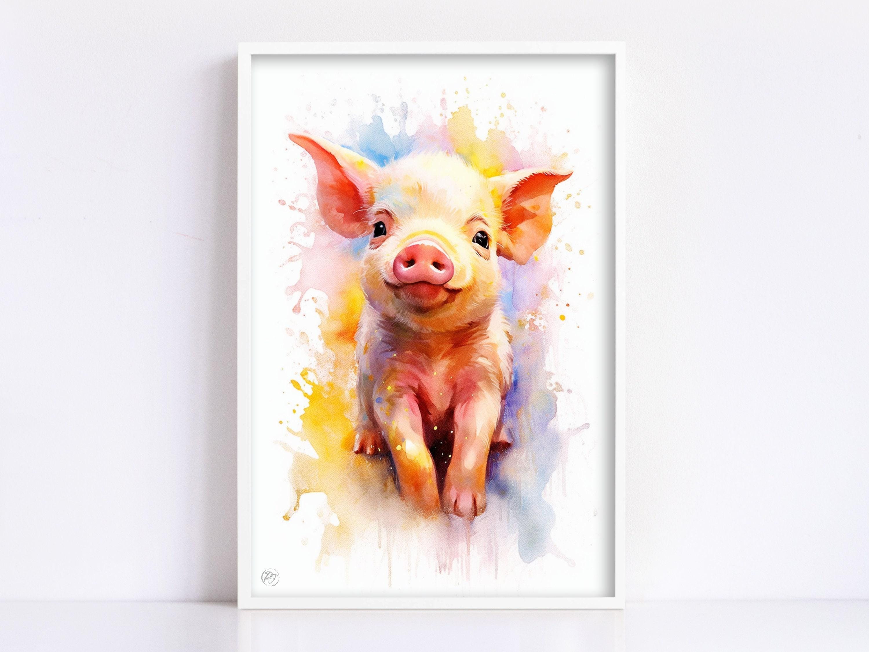 Sweet Baby Piglet Watercolor Painting for Kids Room, Giclee Print on Canvas, Artist Paper, Watercolor Paper, Available in Extra Large Sizes