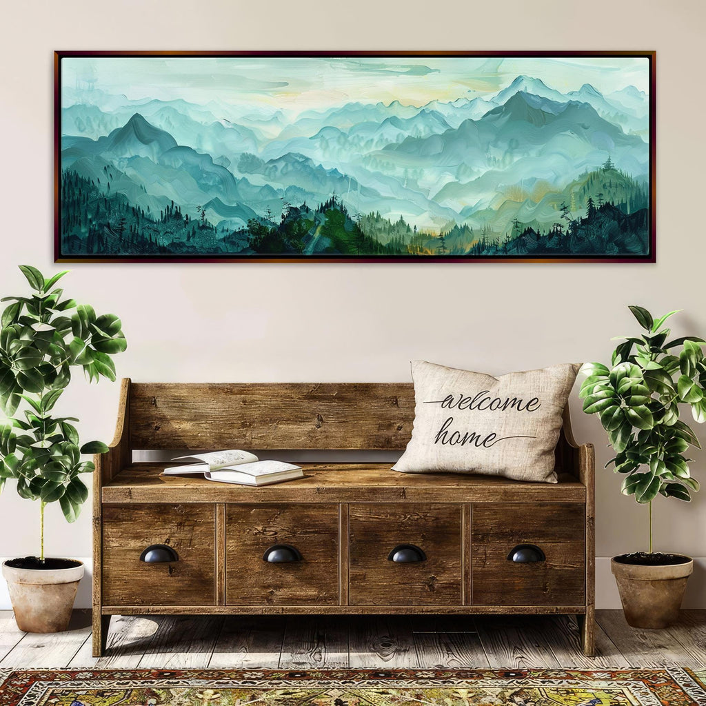 Panoramic Mountain Canvas - Large Wall Art | Framed Canvas Art, Green Blue Mountains